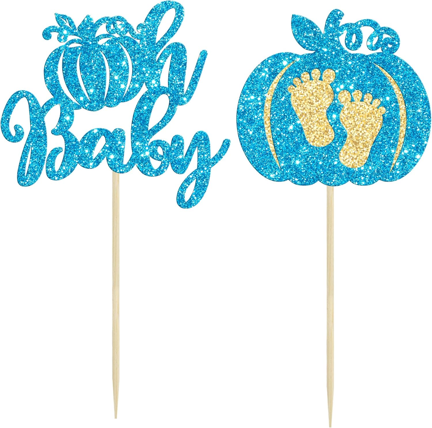 Gyufise 24 piezas de calabaza Oh Baby Cupcake Toppers Glitter Boy Baby Shower Calabaza Cupcake Picks Baby Feet Decoraciones para pasteles temáticos