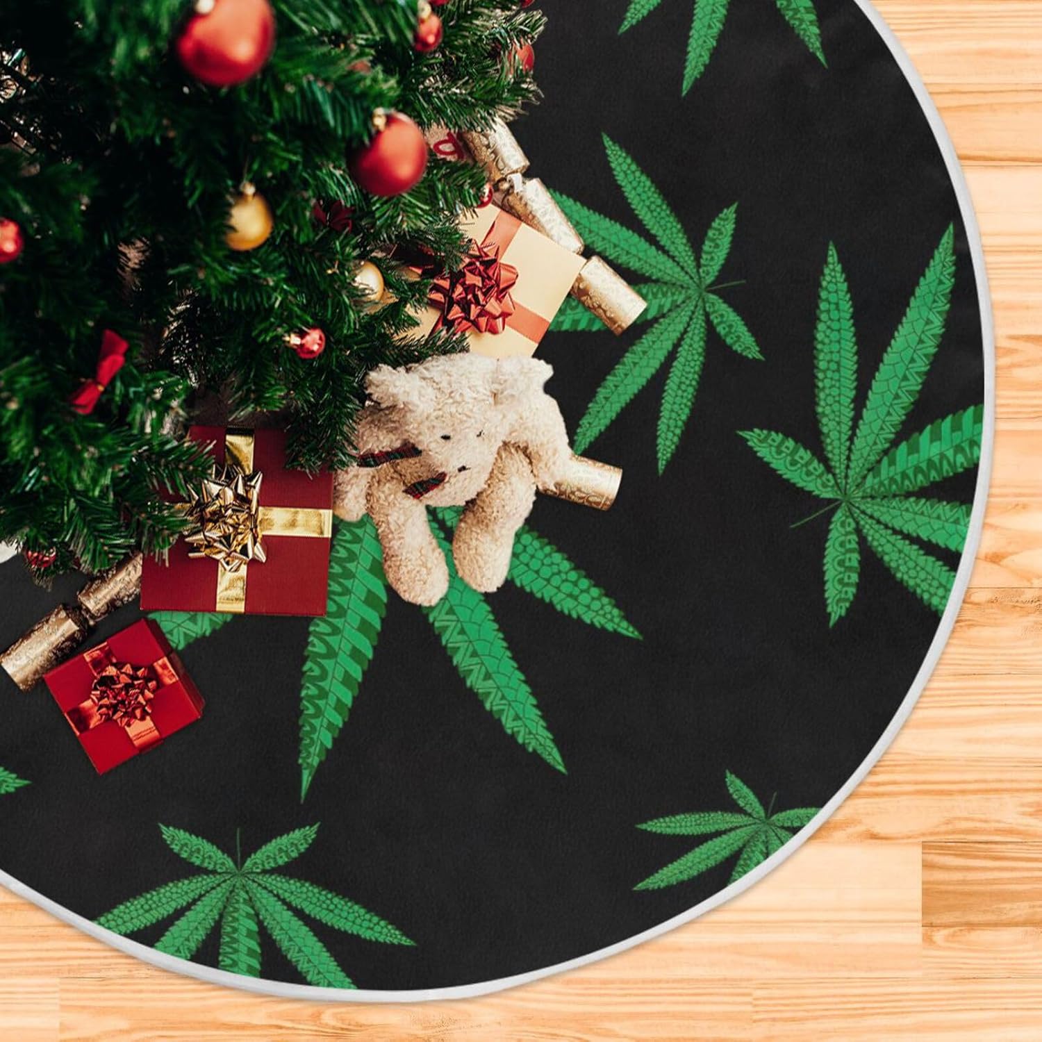 Falda de árbol de marihuana de cáñamo estilo zentangle, decoración de suelo de árbol de Navidad, falda de árbol de árbol lavable, falda de árbol