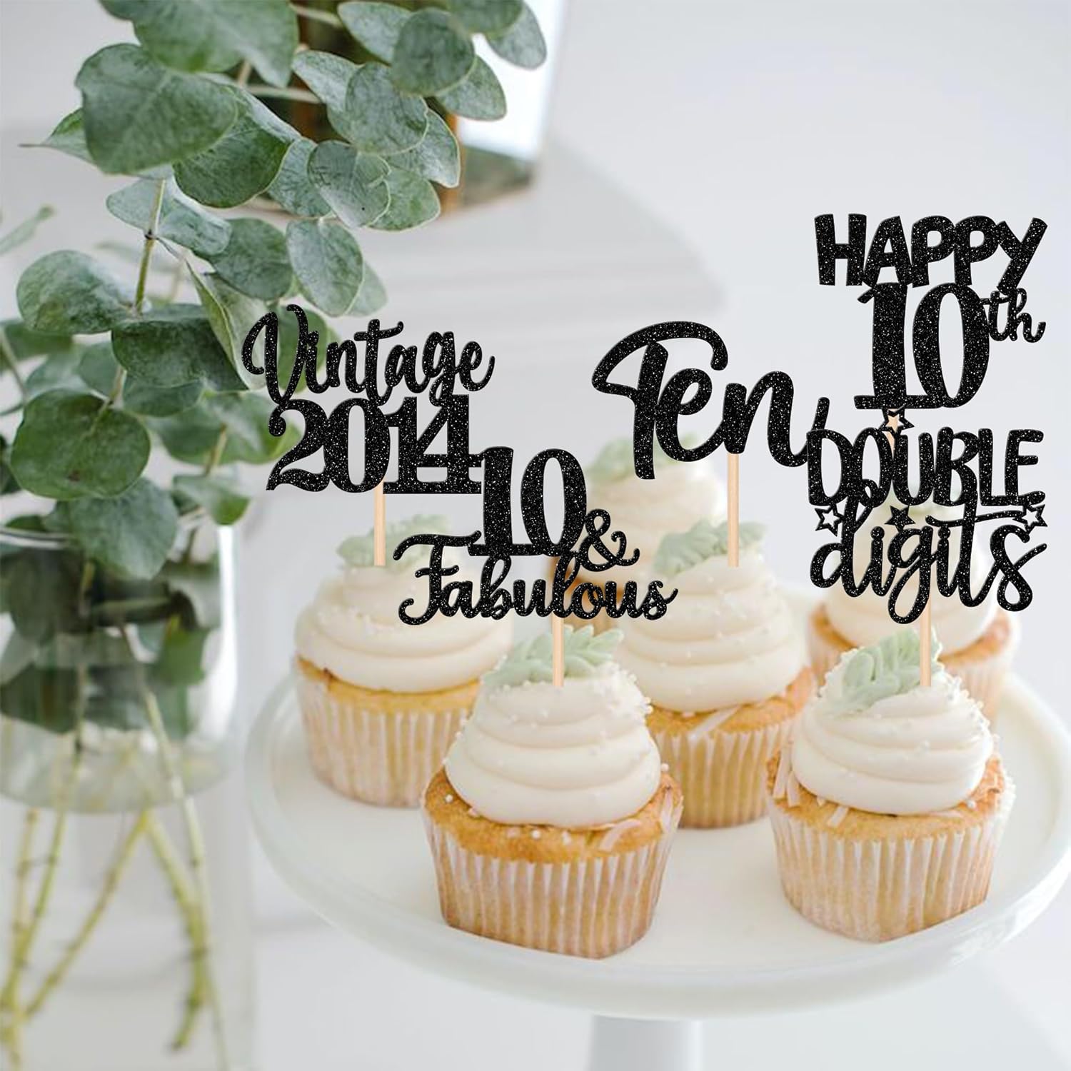 30 piezas de decoración para cupcakes con purpurina de 10 cumpleaños vintage 2014 para cupcakes saludos a 10 fabulosas decoraciones de pasteles para