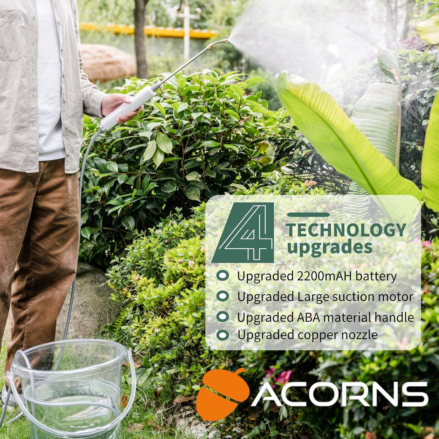 ACORNS Varita pulverizadora alimentada por batería, varita pulverizadora eléctrica mejorada con varita de pulverización retráctil y manguera de 10