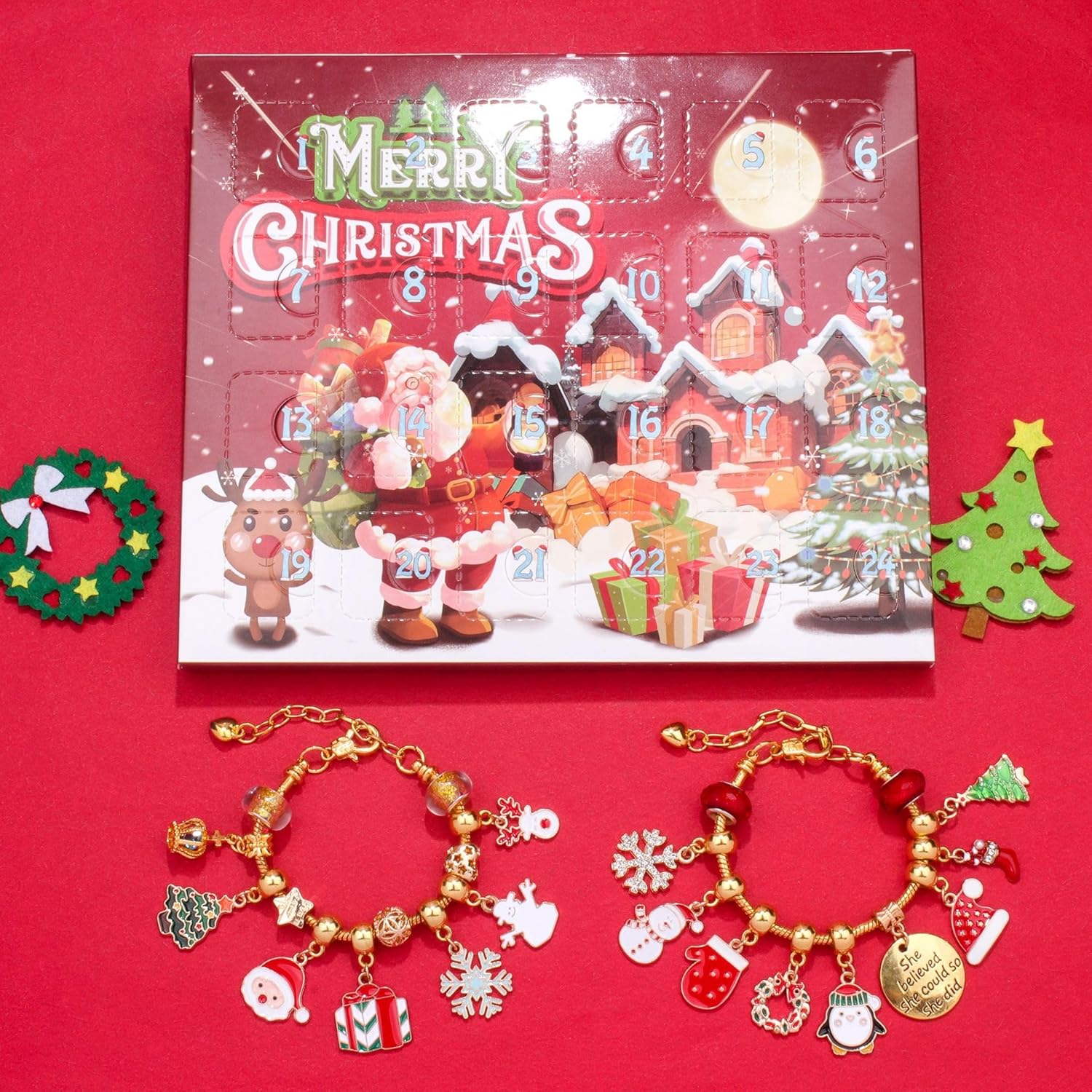 Calendario de Adviento de Navidad para niñas, calendario de cuenta regresiva de 24 días, juego de pulseras de bricolaje para hacer joyas, regalo