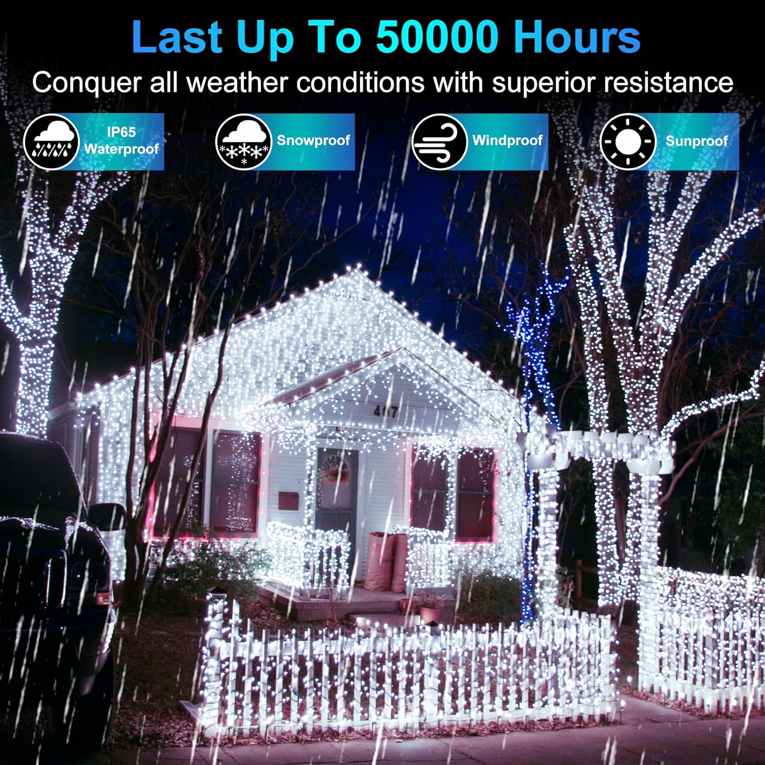 Luces de Navidad para exteriores de 492 pies, 1300 luces LED súper largas, 8 modos de iluminación y memoria de temporizador, cuerdas de luz