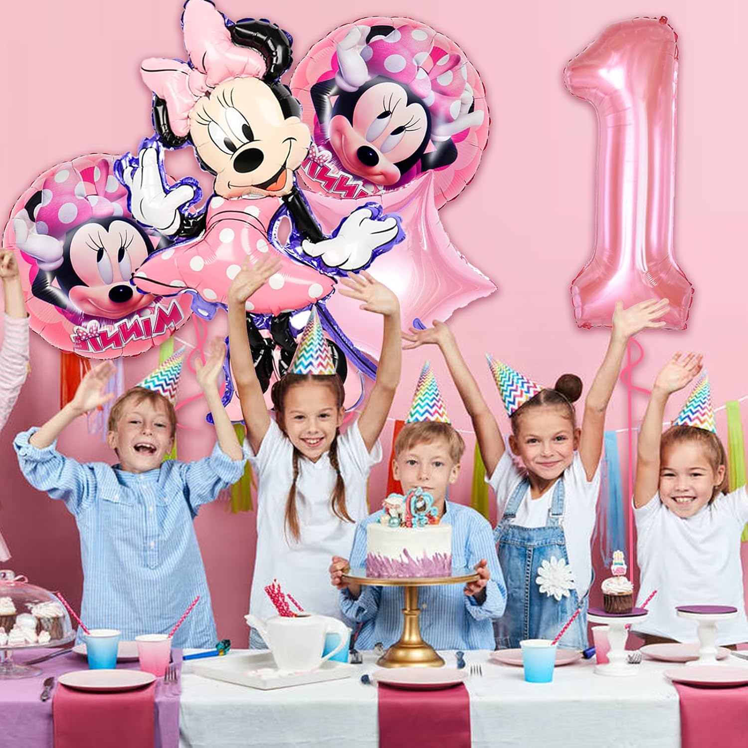 Suministros de globos de fiesta temática de Minnie, 5 globos de Minnie para fiesta de primer cumpleaños, fiesta de cumpleaños, decoración de fiesta