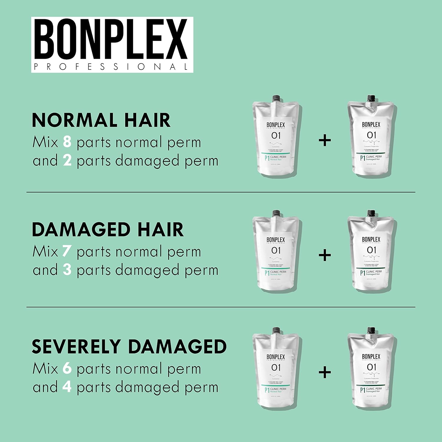 BONPLEX Clinic Perm for Damaged  Tratado con color  Tratado químicamente  Cabello fino o delicado  A base de tioglicolato de cisteamina  Sin