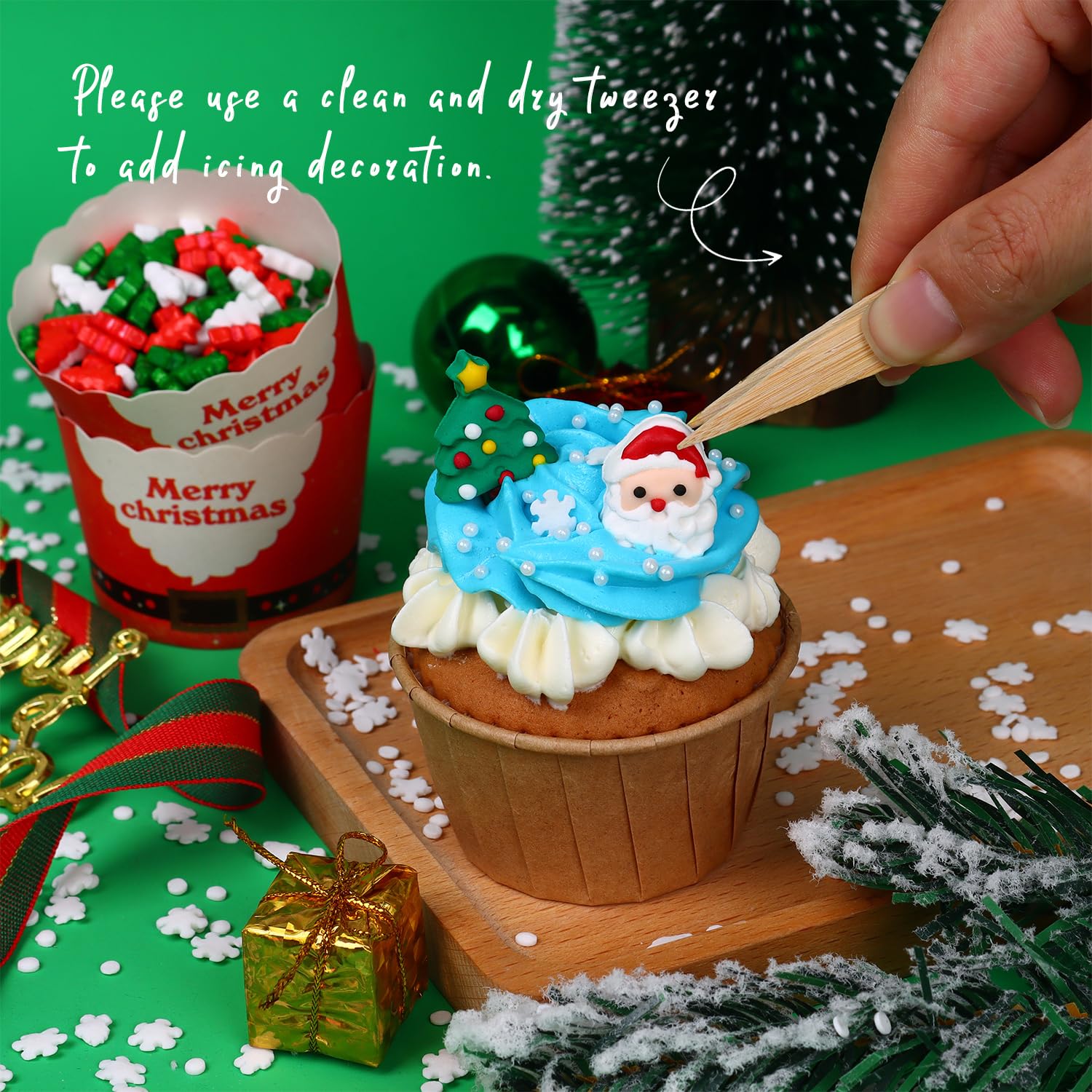 Decoraciones comestibles de galletas de Navidad, hombre de jengibre, árbol de Navidad, Papá Noel, calcetines de Navidad, chispas de muñeco de nieve