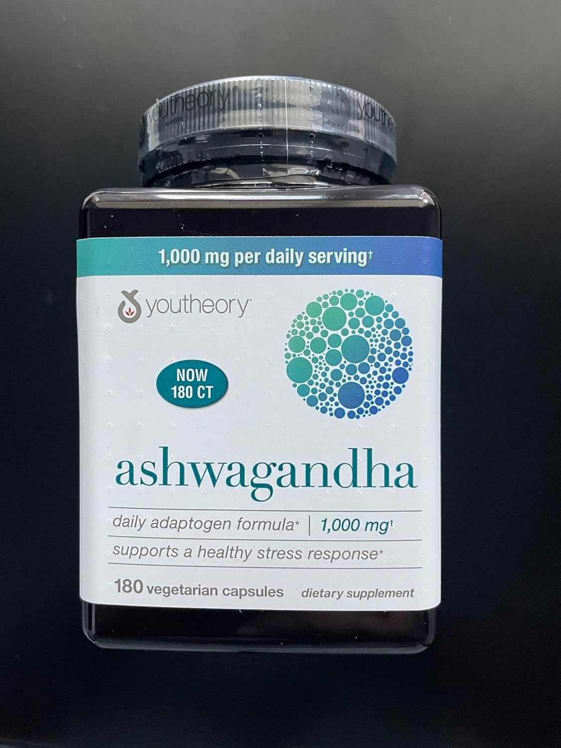 Youtheory Ashwagandha 1000mg con KSM-66 – Ayuda a apoyar una respuesta saludable al estrés, 180 cápsulas (paquete de 1)
