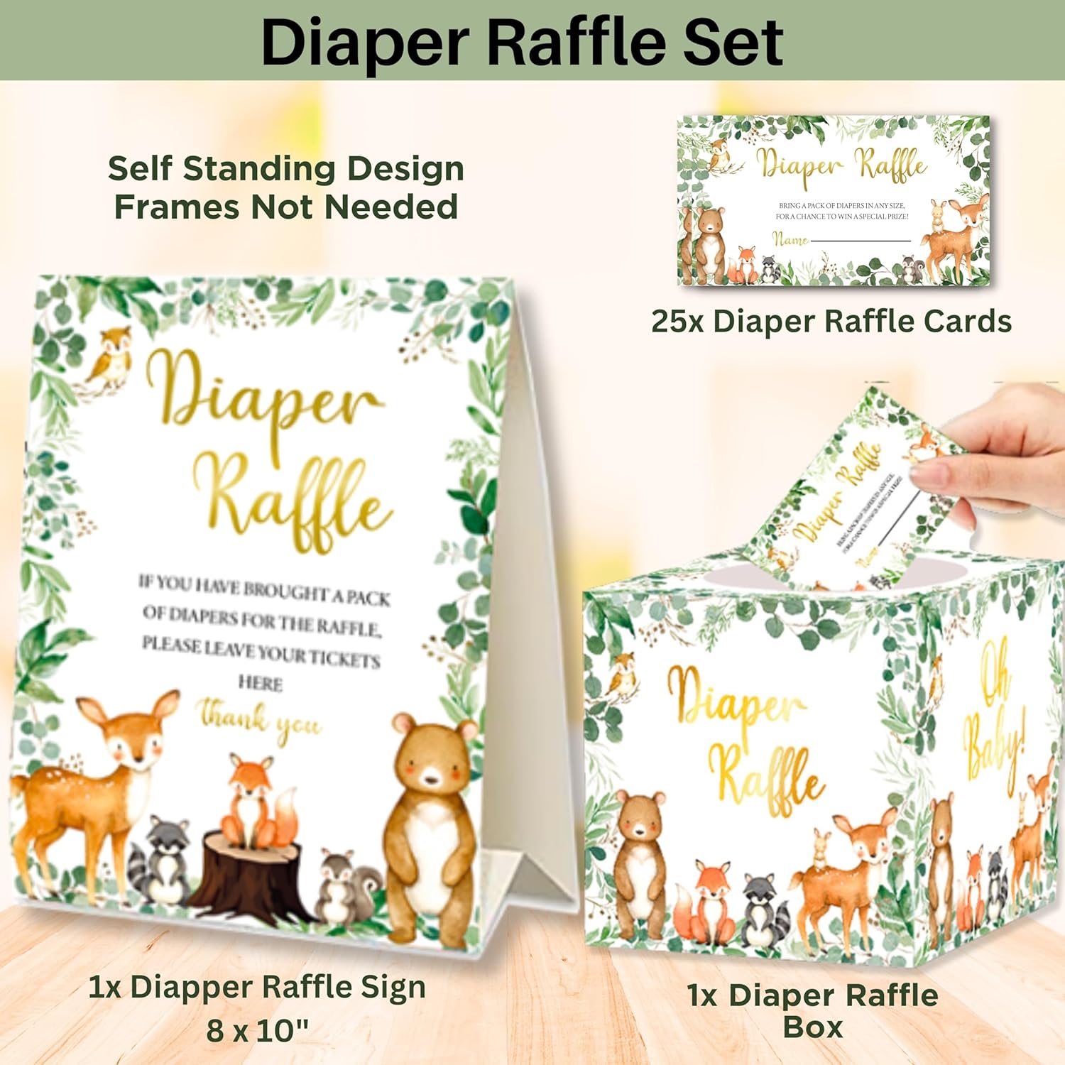 127 invitaciones para baby shower de Woodland para niños y niñas con sobres, tarjetas de agradecimiento para bebés, tarjetas de solicitud de libros,