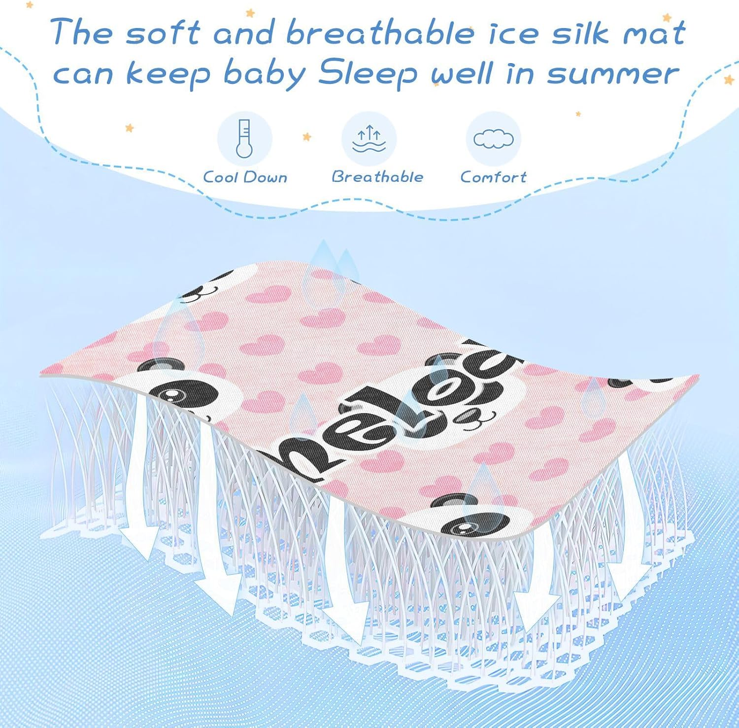 Custom Cute Cartoon Panda Pink Crib Mattress Protector Pad for Boys Girls Baby Ice Silk Mat Bed Pack and Play Sheets Cooling Mattress Topper for