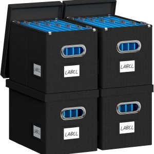 Caja de archivos colgante con tapa, juego de 4 organizadores de archivos, caja de almacenamiento plegable de lino decorativo para oficinahogar (14 x Caja de archivos colgante con tapa, juego de 4 organizadores de archivos, caja de almacenamiento plegable de lino decorativo para oficinahogar (14 x