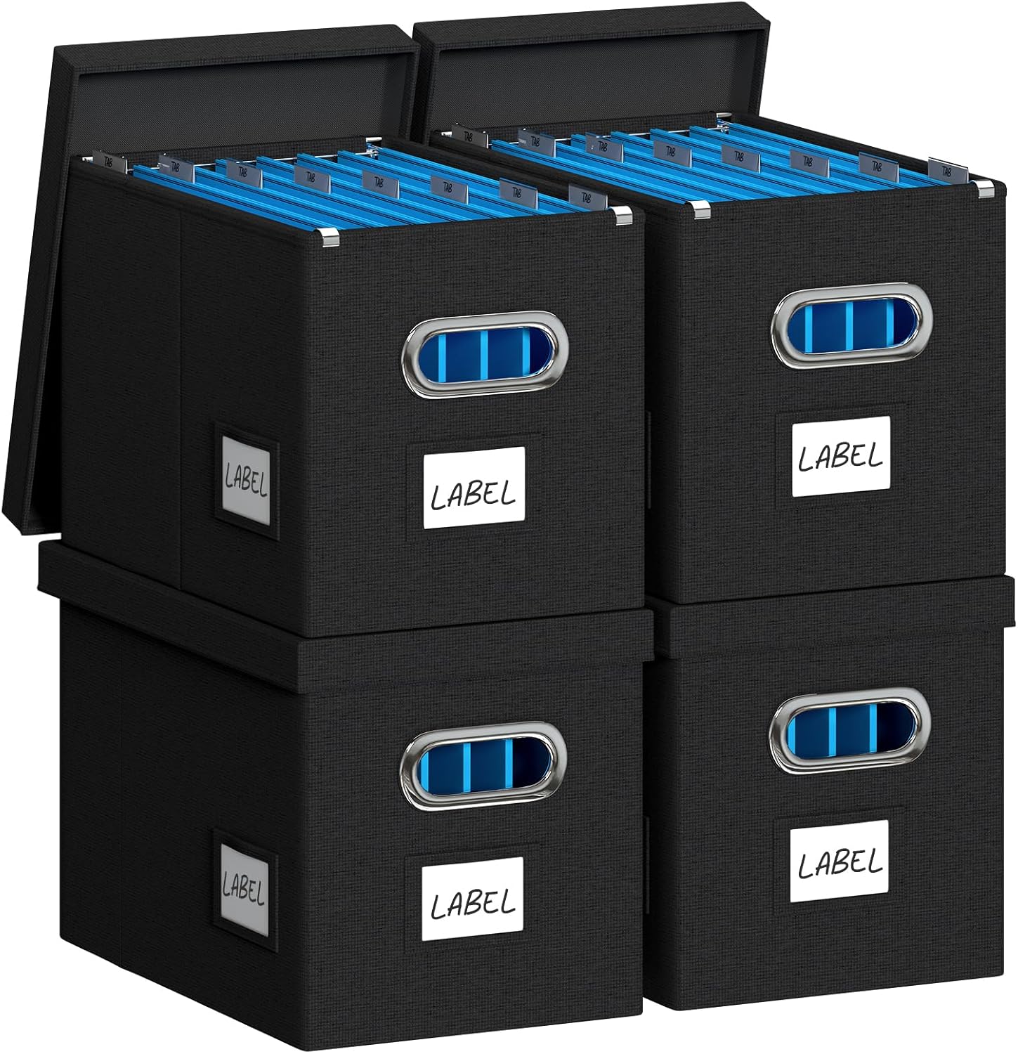 Caja de archivos colgante con tapa, juego de 4 organizadores de archivos, caja de almacenamiento plegable de lino decorativo para oficinahogar (14 x