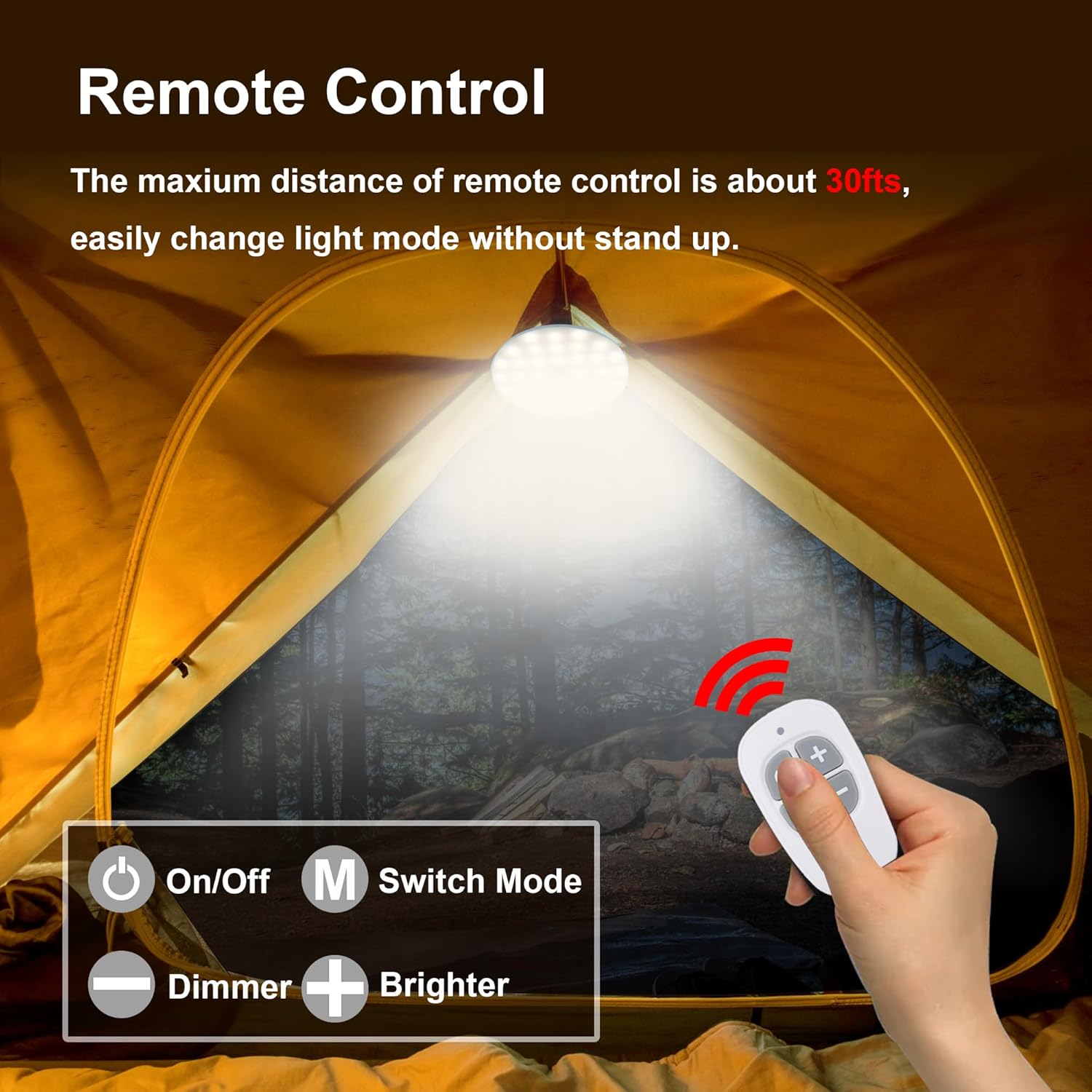 Linterna de campamento recargable, luz magnética para tienda de campaña con control remoto, 4 modos de luz, luz regulable IP54, resistente al agua,