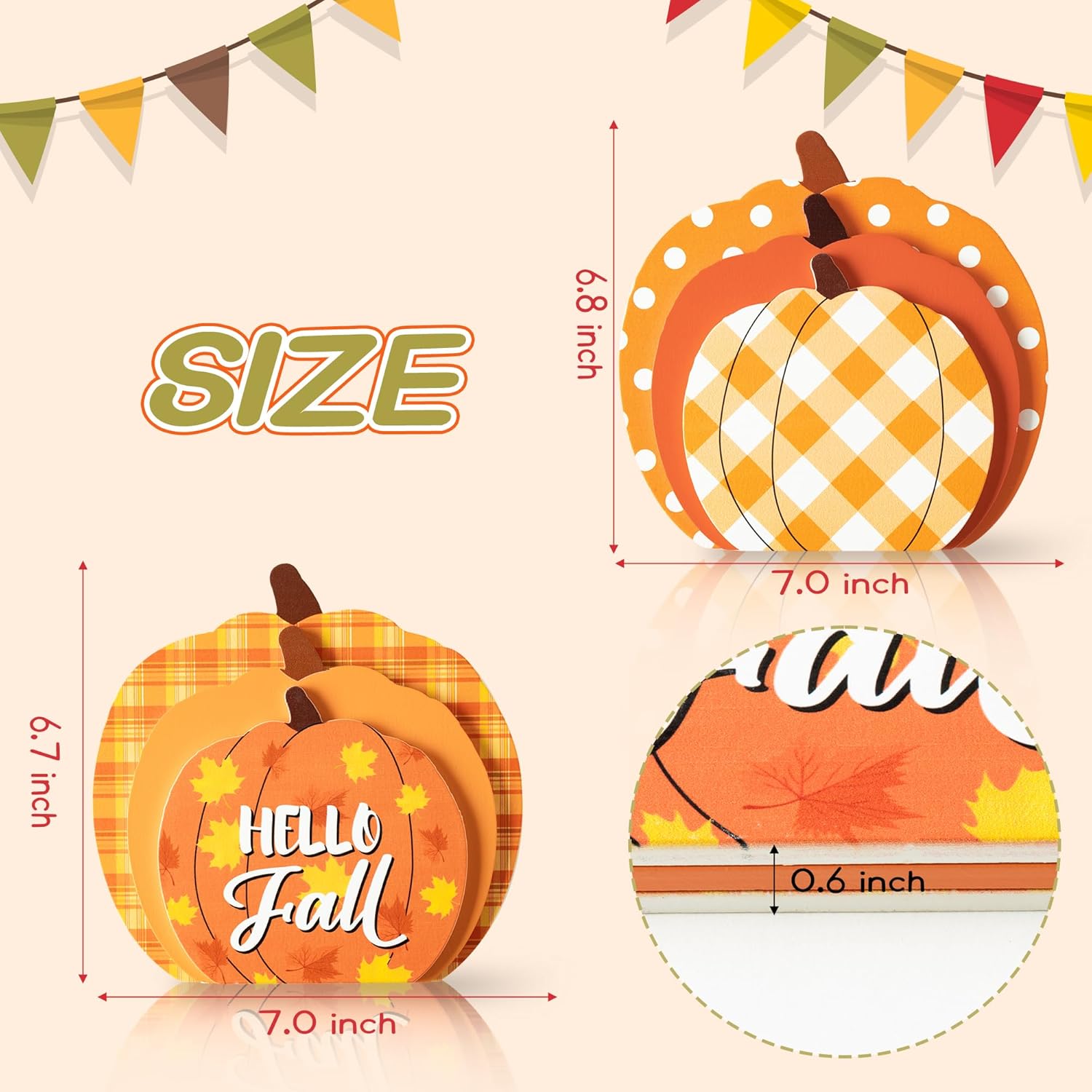 WATINC 2 piezas de decoración de mesa de madera de calabaza de otoño, decoración de bandeja escalonada de Acción de Gracias, juego de bloques de