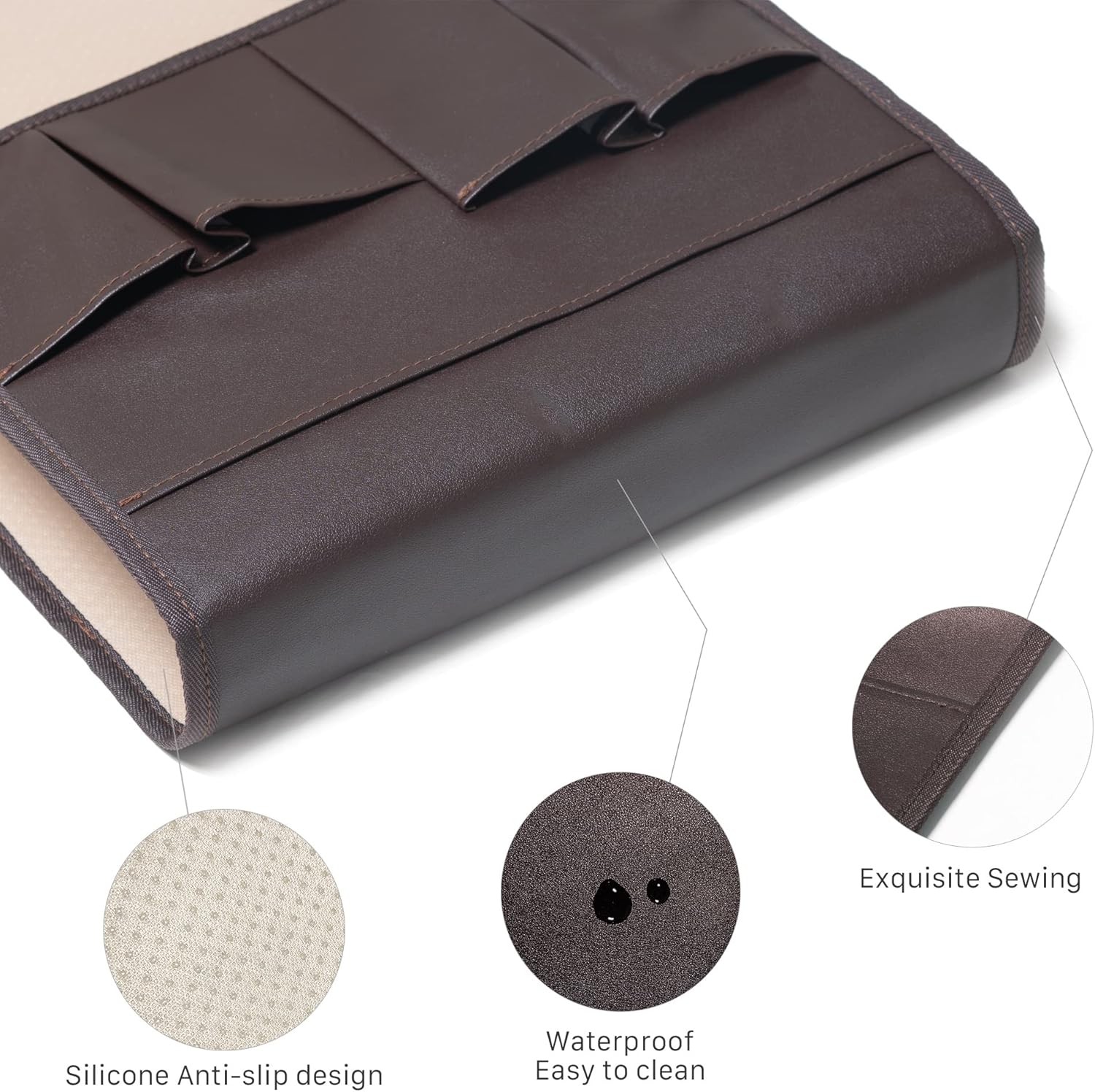 PU Leather Sofa Armrest Organizer, Armchair Magazine Holders, Waterproof Remote Holder for Recliner Couch with 1 Large Pocket, 4 Small Pockets for