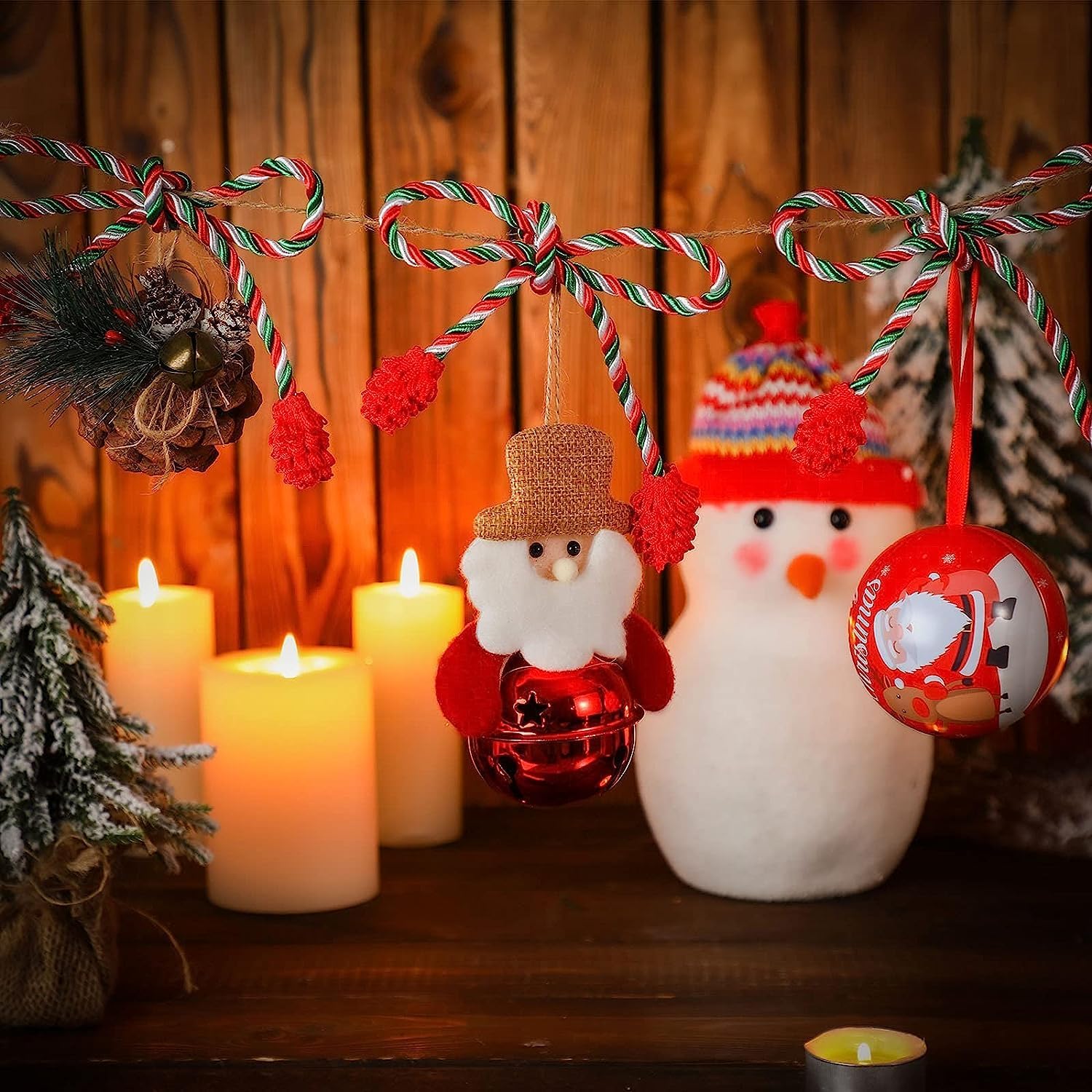 Corbatas decorativas flexibles, reutilizables y anudadas para envolver regalos de Navidad (15, verde, rojo y blanco)