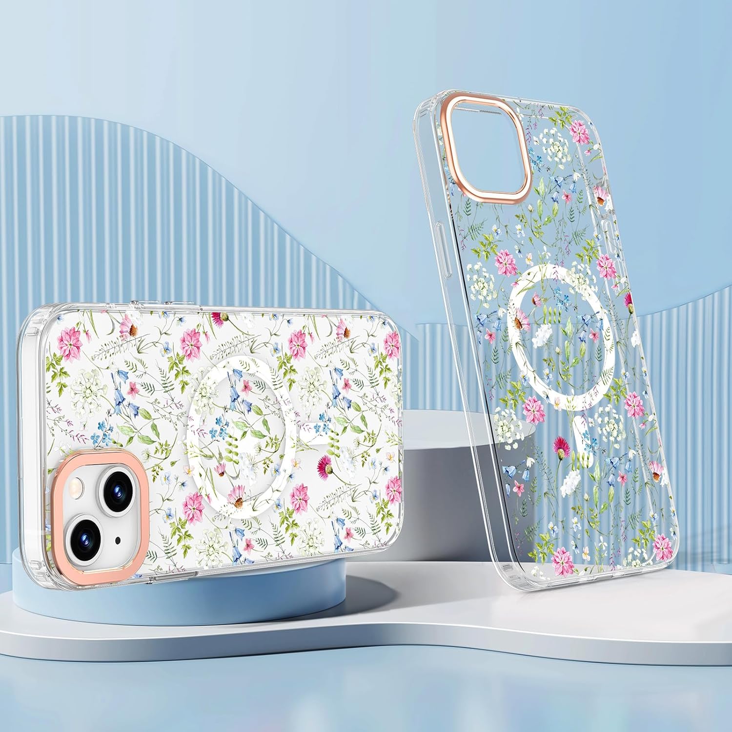 MILPROX Funda compatible con iPhone 15, compatible con MagSafe, bonito patrón floral de flores con niñas y mujeres, funda protectora magnética