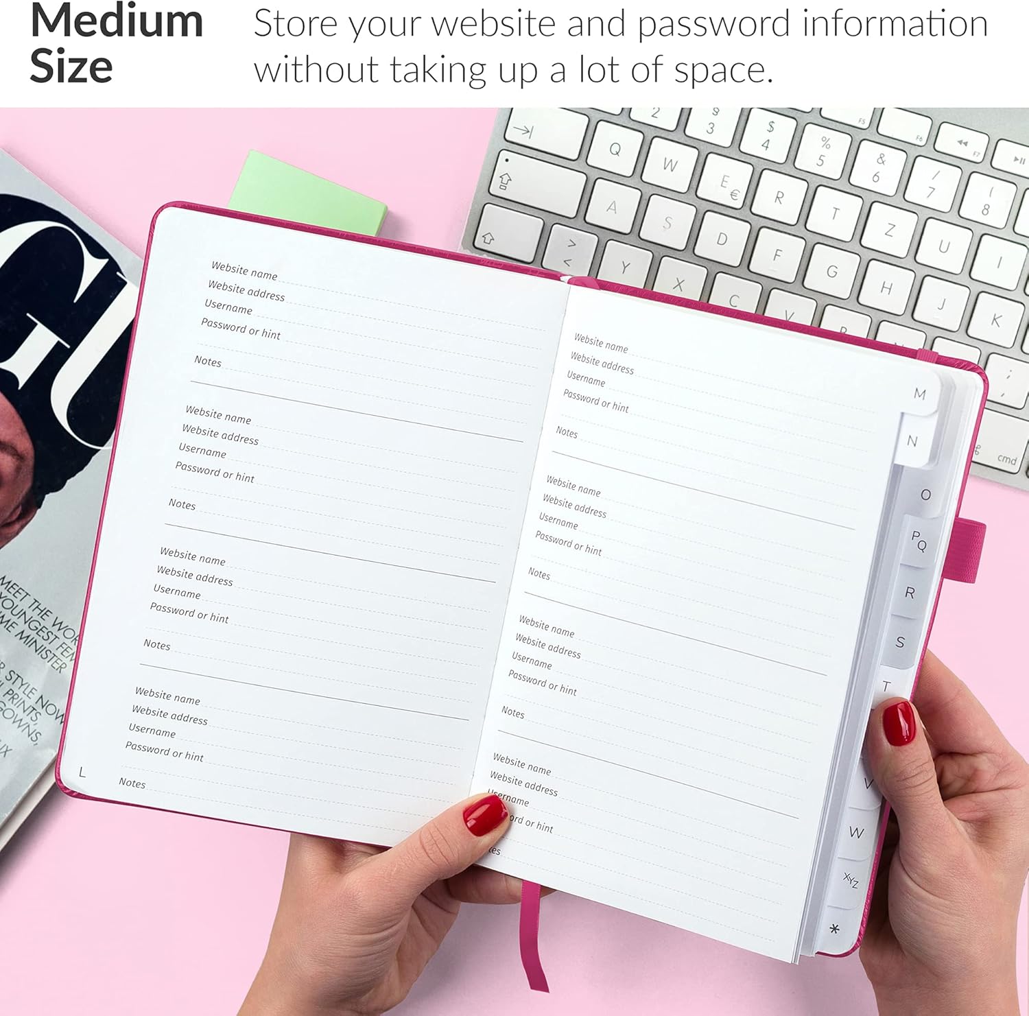 GoGirl Cuaderno para contraseñas con pestañas alfabéticas, diario de direcciones de Internet y contraseñas para guardar inicios de sesión de sitios