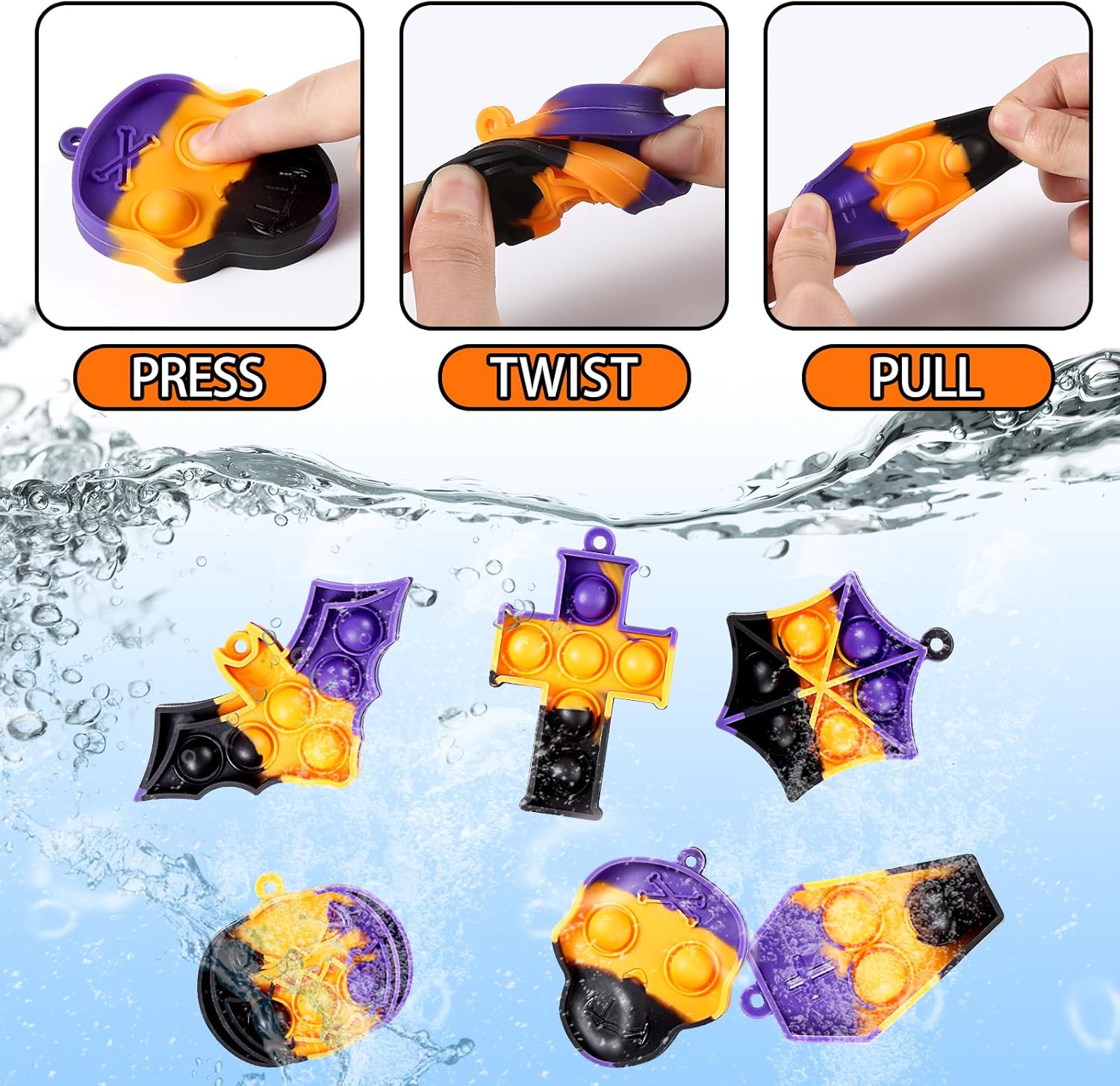 30 piezas de mini llavero de Halloween Pop Fidget juguetes a granel, juguetes de Halloween para bolsas de regalos, regalos de fiesta, premio en el
