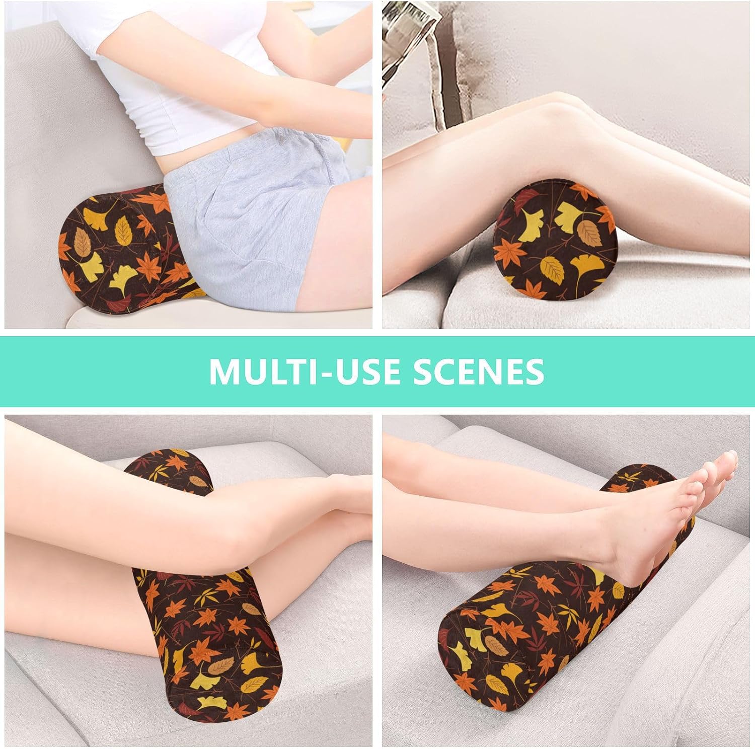 KLL Autumn Leaves Bolster Pillow Decorative Foam Neck Roll Pillow Round Pillow Insert 17 Inch Round Foam Cushion Bolster Cover with Zipper
