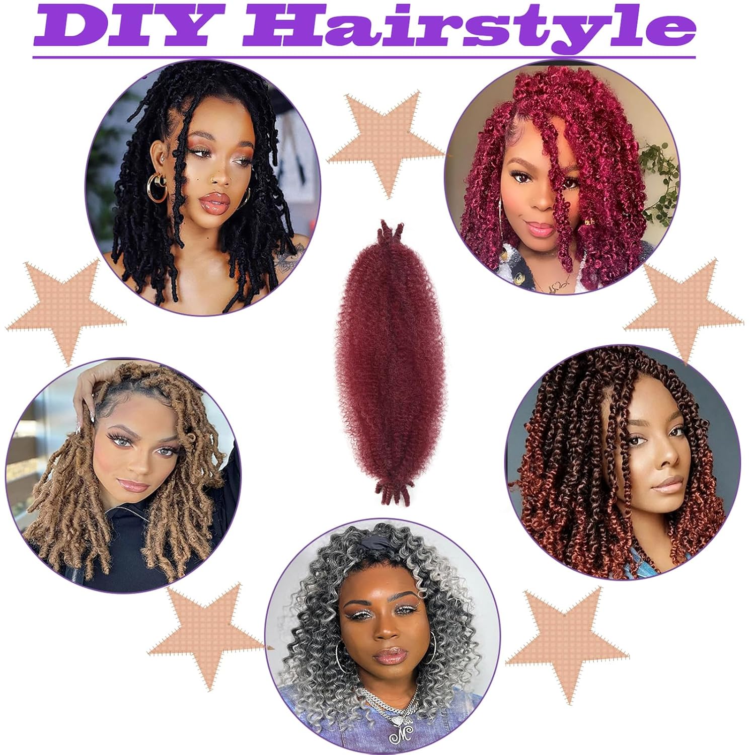 Pelo afro Springy Twist Borgoña, 18 pulgadas, cabello cubano rizado Marley Twist para trenzar, presuave sintético para rastas sintéticas