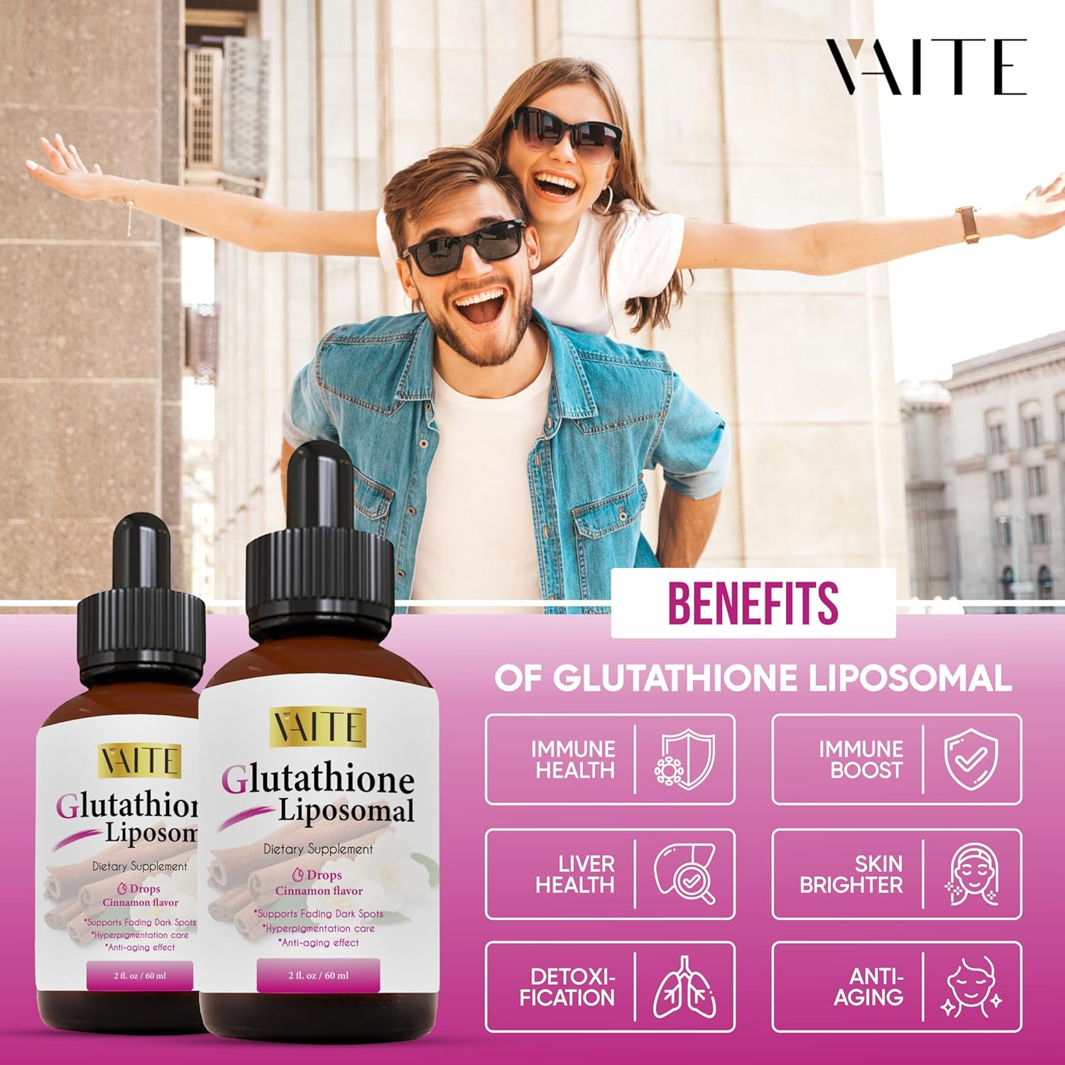 VAITE Complejo de glutatión liposomal gotas líquidas de alta absorción con potente apoyo inmunológico antioxidante, fórmula sin OMG
