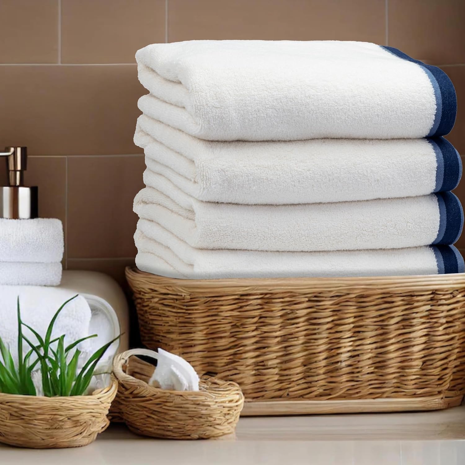 Juego de 4 toallas de baño de lujo, 100% algodón hilado en anillo para baño, 27 x 54 pulgadas, extra grandes, paquete de 4, toallas de ducha de
