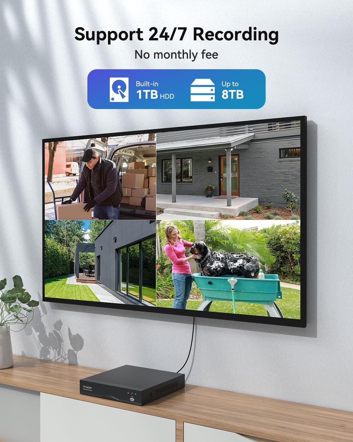 TMEZON Sistema de cámara de seguridad POE 4K 16CH NVR-H.265 4 unids 5MP PoE Home IP Network Cámaras de seguridad con cable con persona Detección de