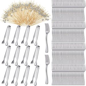 Juego de mini tenedores de cóctel y pinzas para servir para fiesta de boda, incluye pinzas, tenedores desechables para aperitivos, palillos de Juego de mini tenedores de cóctel y pinzas para servir para fiesta de boda, incluye pinzas, tenedores desechables para aperitivos, palillos de