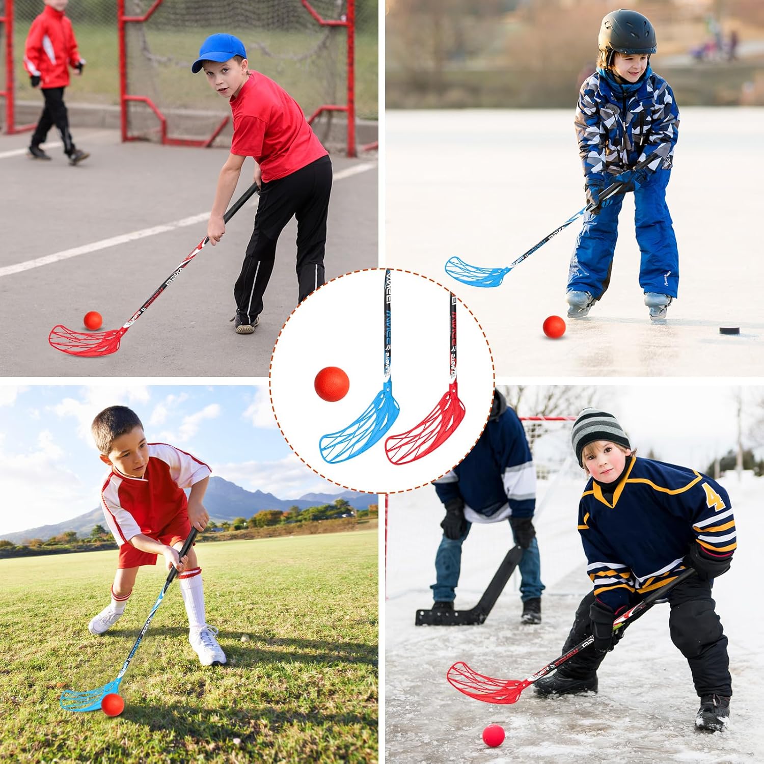 Juego de 12 piezas de 6 bolas de floorball elemental de 37.4 pulgadas y pelota de floorball para niños y adolescentes, pelota de floorball para
