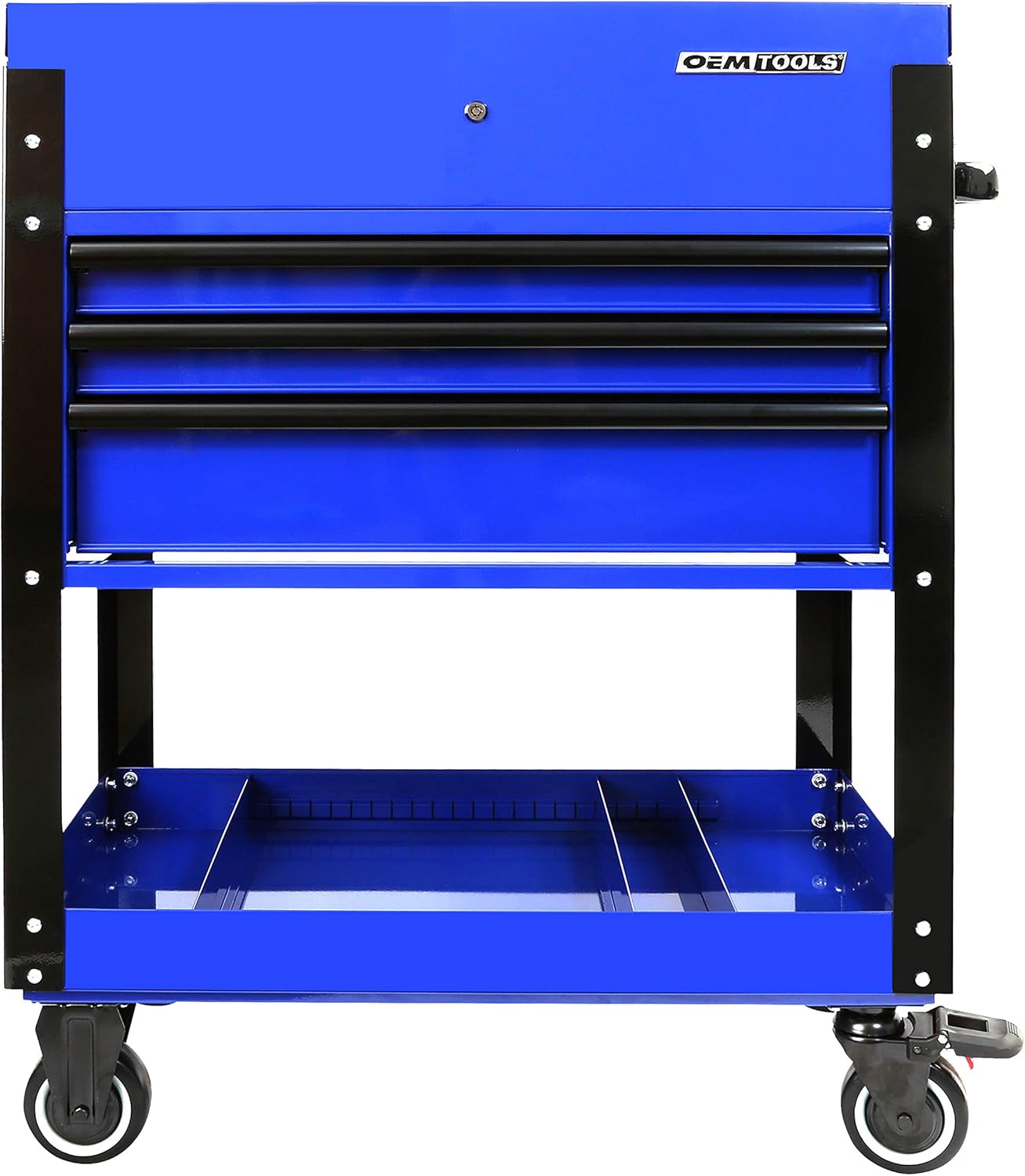 OEMTOOLS 24730 Carrito de herramientas deslizante de 3 cajones, caja de herramientas rodante con fuente de alimentación, compartimento superior