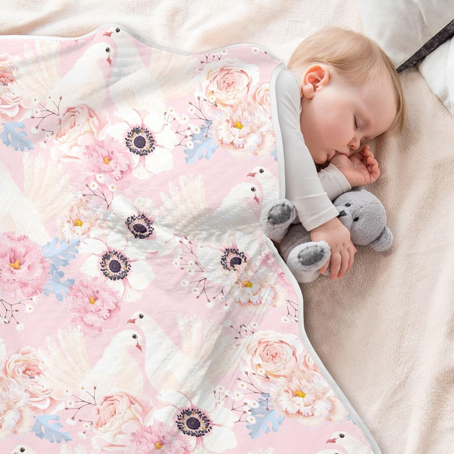 xigua Mantas de bebé de flores y palomas para niños y niñas, 30 x 40 pulgadas, manta súper suave para recién nacido, manta de doble capa para cuna,