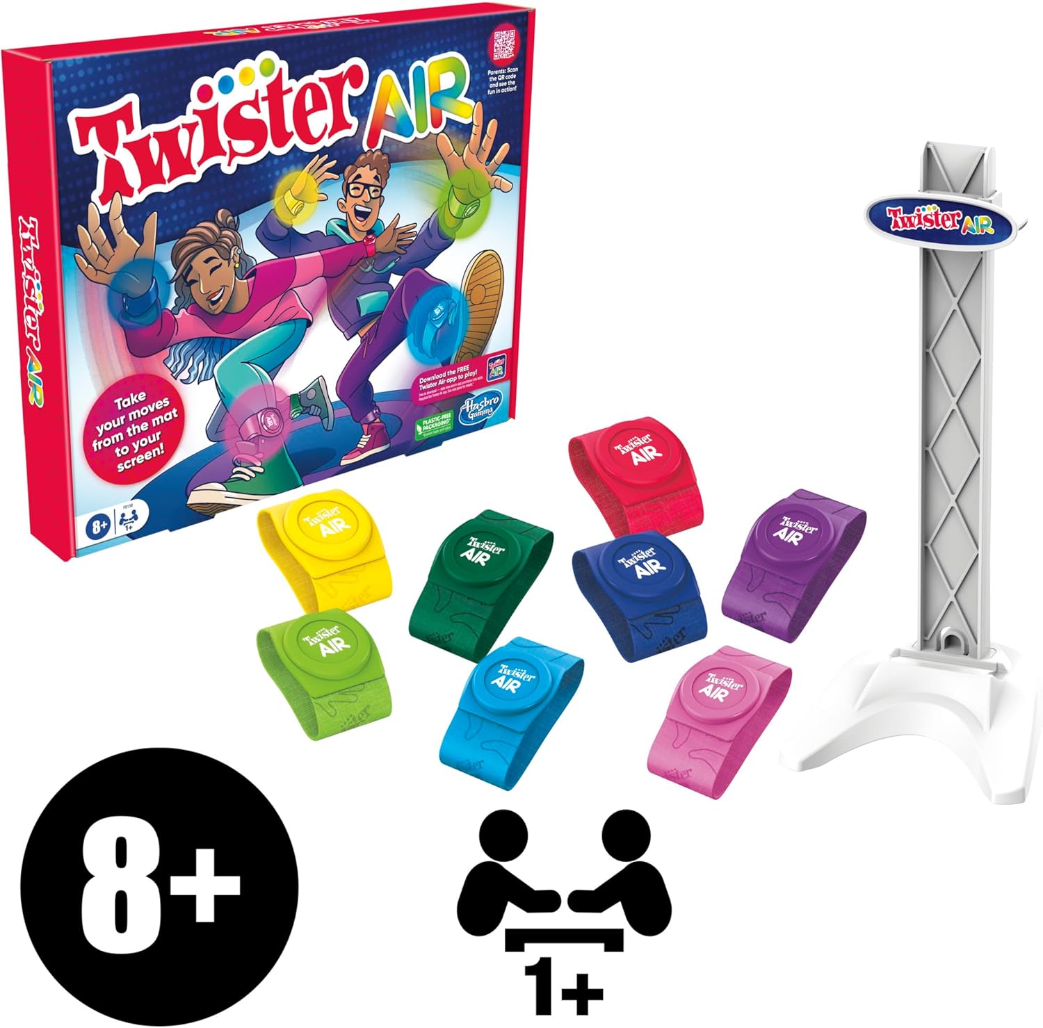 Hasbro Gaming Twister Air Game  AR App Play Game with Wrist and Ankle Bands  Links to Smart Devices  Active Party Games for Kids and Adults  Ages 8+