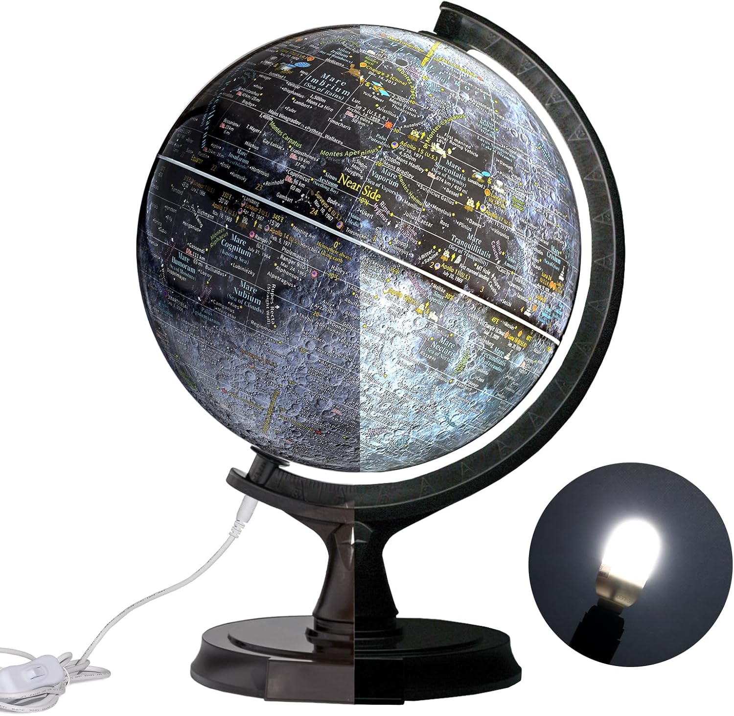 Mapsoft Prime – Globo lunar gris iluminado, 11.8 in, MI-30