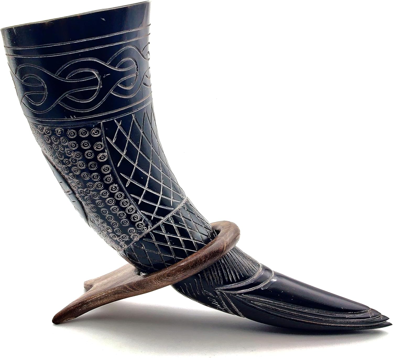 Taza de cuerno vikingo, jarra hecha a mano de estilo nórdico con soporte, auténtica taza medieval de Ale, ideal para festivales renacentistas y