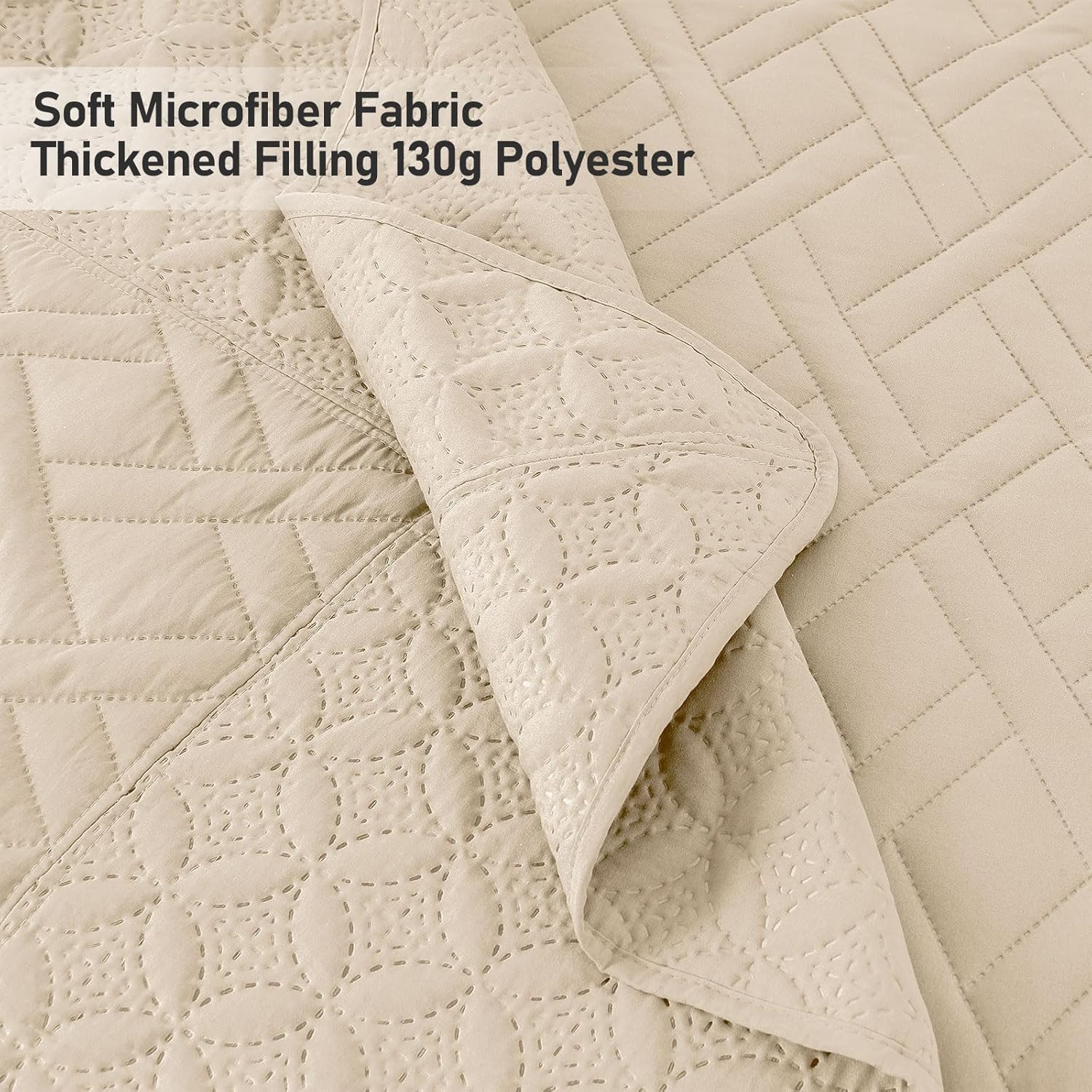 Qucover Colcha de tamaño California King, 3 piezas de acolchado ultrasónico de microfibra suave de 120 x 118 pulgadas, colcha King extragrande de