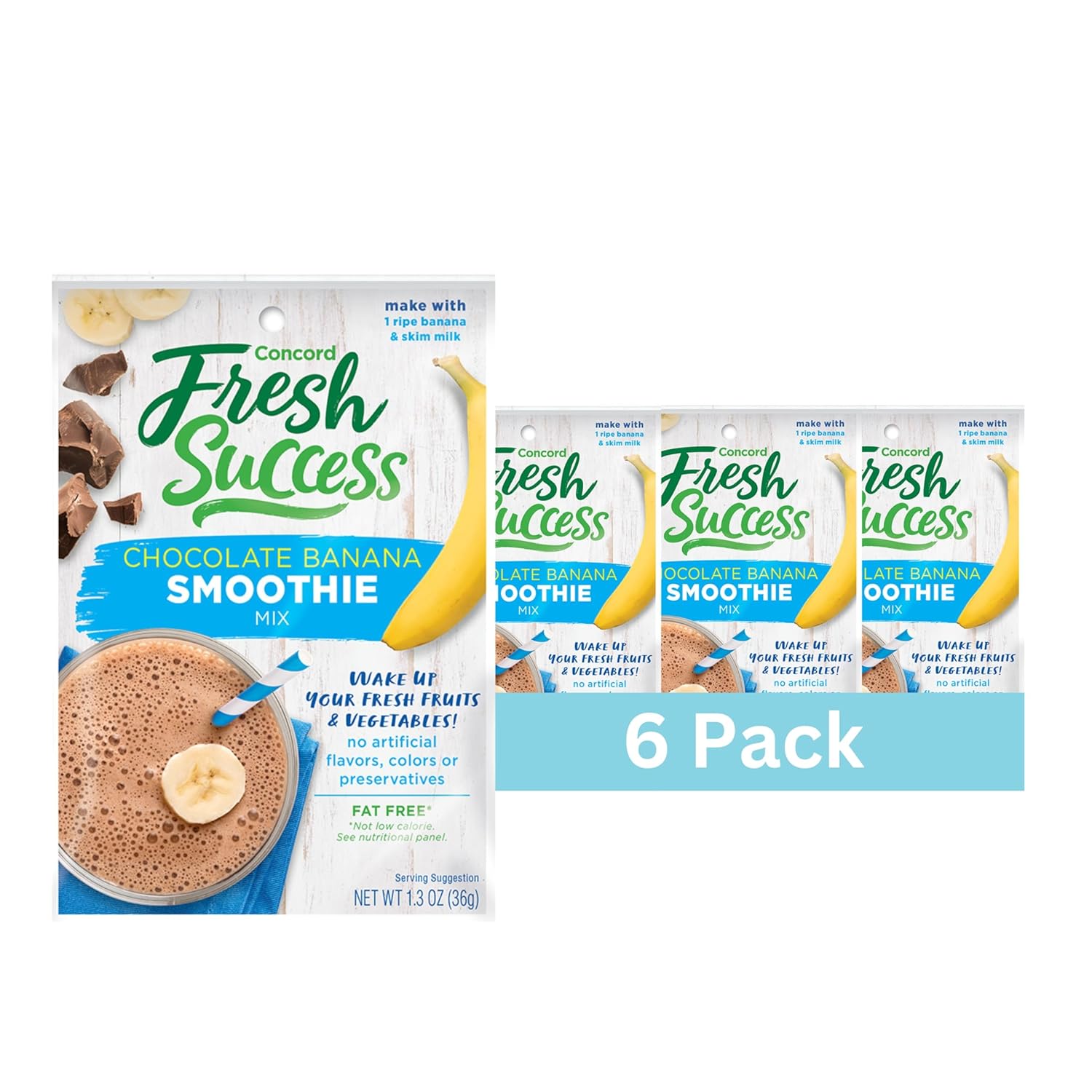 Concord Foods, Mezcla de batidos, plátano de chocolate, paquete de 1.3 onzas (paquete de 6)