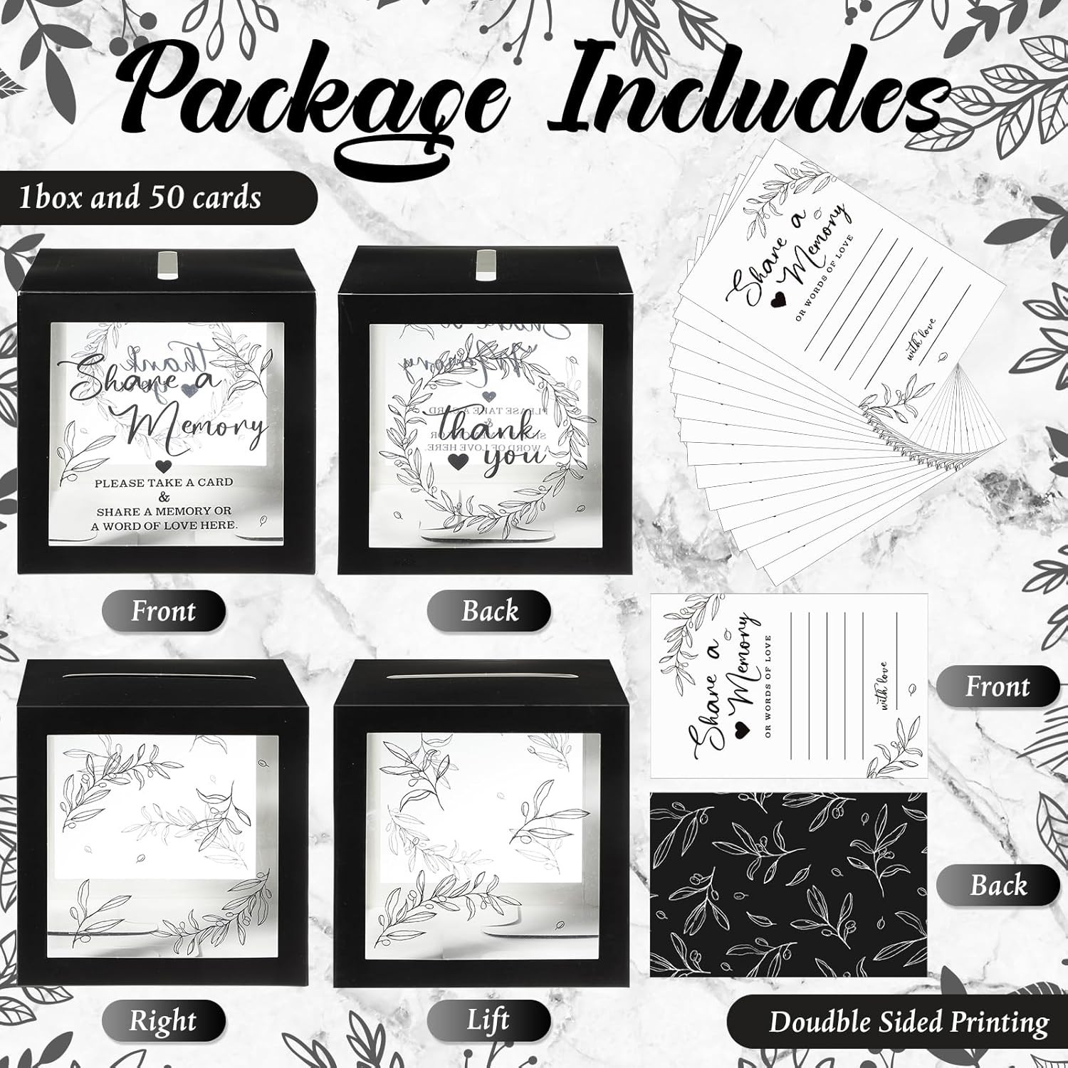 Pajean 50 tarjetas de memoria Greenery Share a Memory para colecciones de vida, tarjetas de memoria, ideas de tarjetas de invitados para funeral,