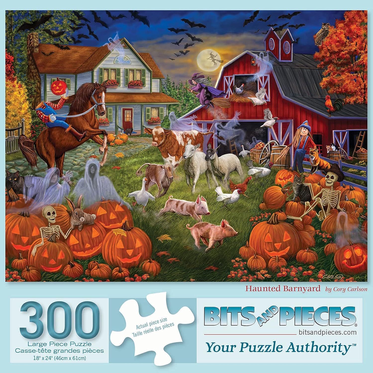 Bits and Pieces – Rompecabezas de 300 piezas para adultos de 18 x 24 pulgadas – Barnyard encantado – 300 piezas de Halloween, calabaza, granja,