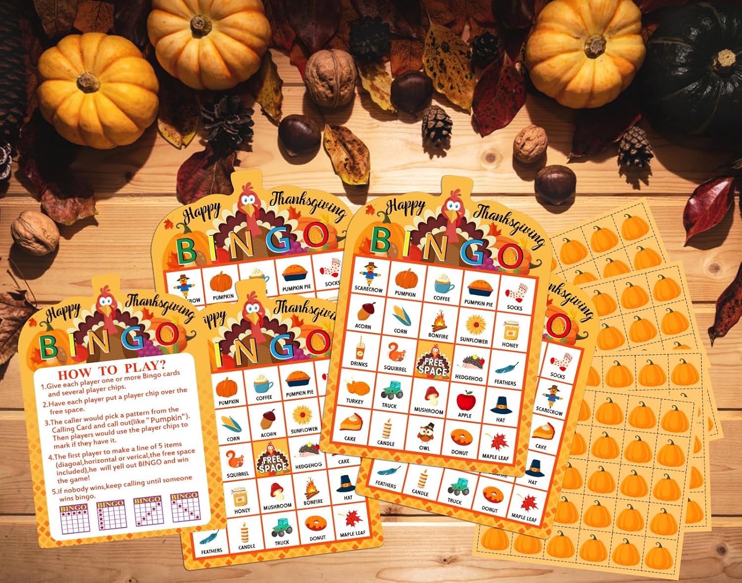 PETCEE Juego de bingo de Acción de Gracias para niños y adultos, 26 jugadores, tarjetas de bingo de Acción de Gracias, juego de bingo de otoño para