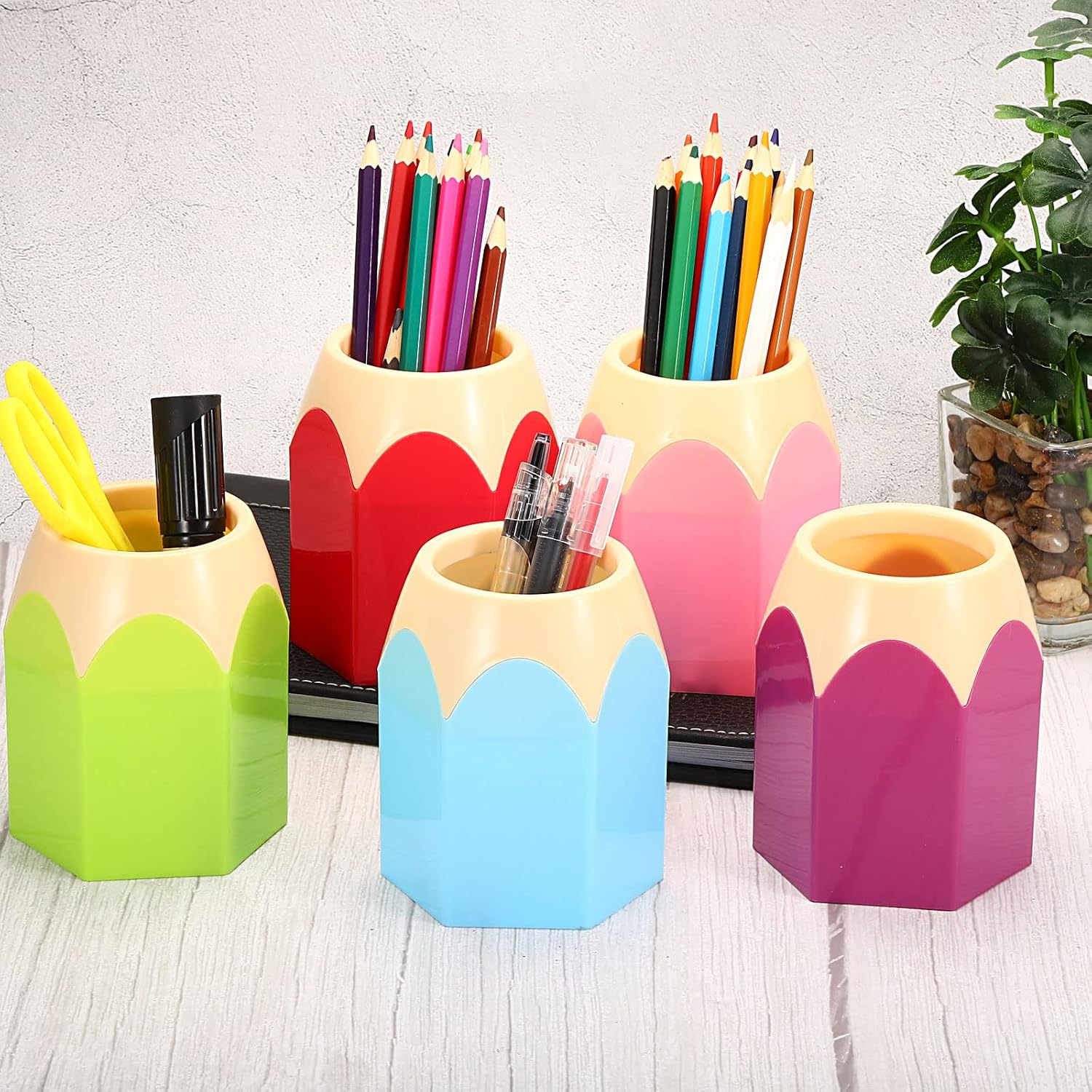 PATIKIL Portalápices, paquete de 3 soportes para bolígrafos para escritorio, bonito soporte de plástico para lápices, organizador de tazas, con