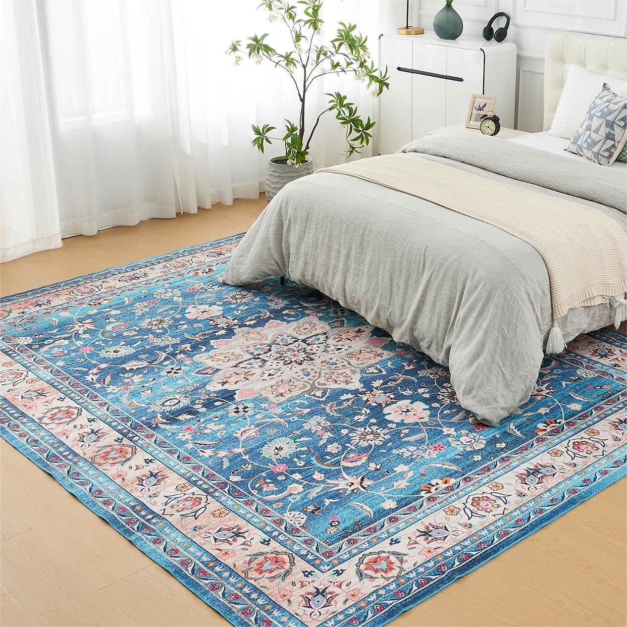 INGEROOM Alfombra vintage lavable a máquina para dormitorio, sala de estar, 5 x 7, alfombra bohemia suave y lavable a máquina para dormitorio, sala