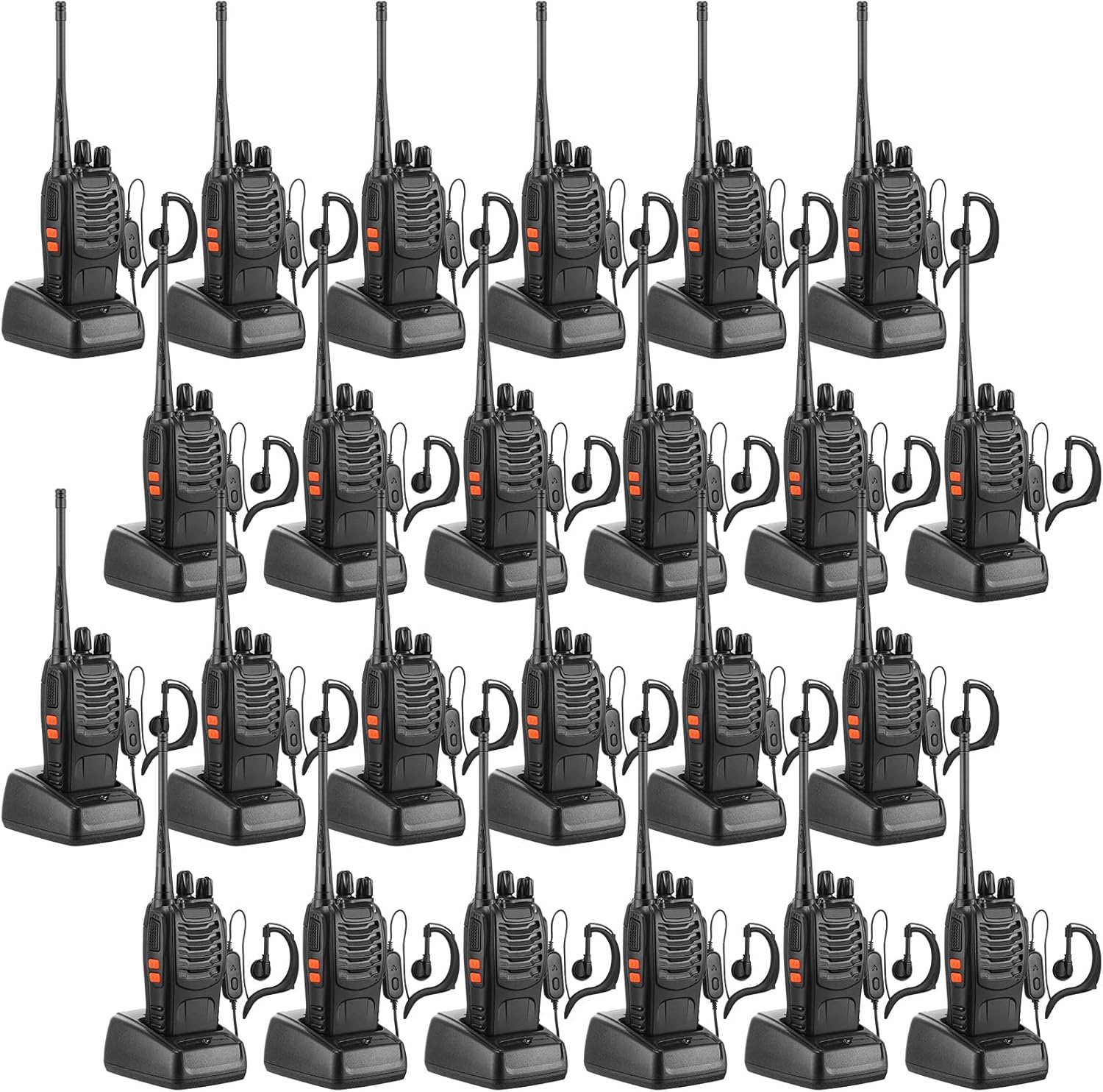 24 piezas Walkie Talkies a granel 2 vías Radio Set con auricular Walkie Talkies para adultos Walkie Talkies con base de cargador, batería, antena