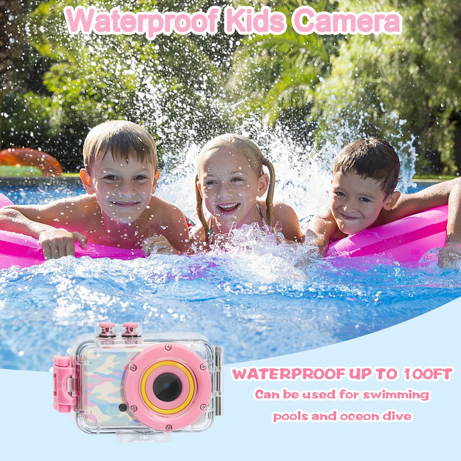Luoba Cámara para niños impermeable, regalos para niñas de 3 a 10 años, juguetes de Navidad, cumpleaños, niños, cámara digital subacuática, juguetes