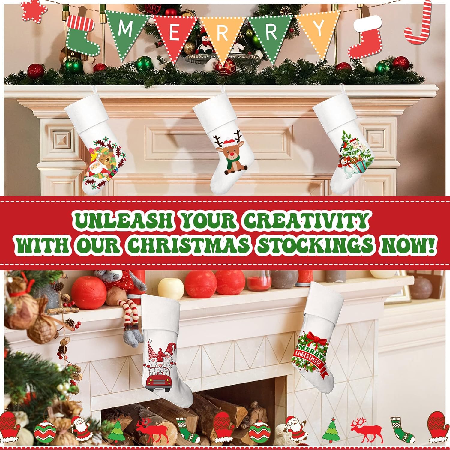 Shappy 10 medias de arpillera de sublimación de Navidad, para colgar en la chimenea, lisas, decorativas, para manualidades, decoración de