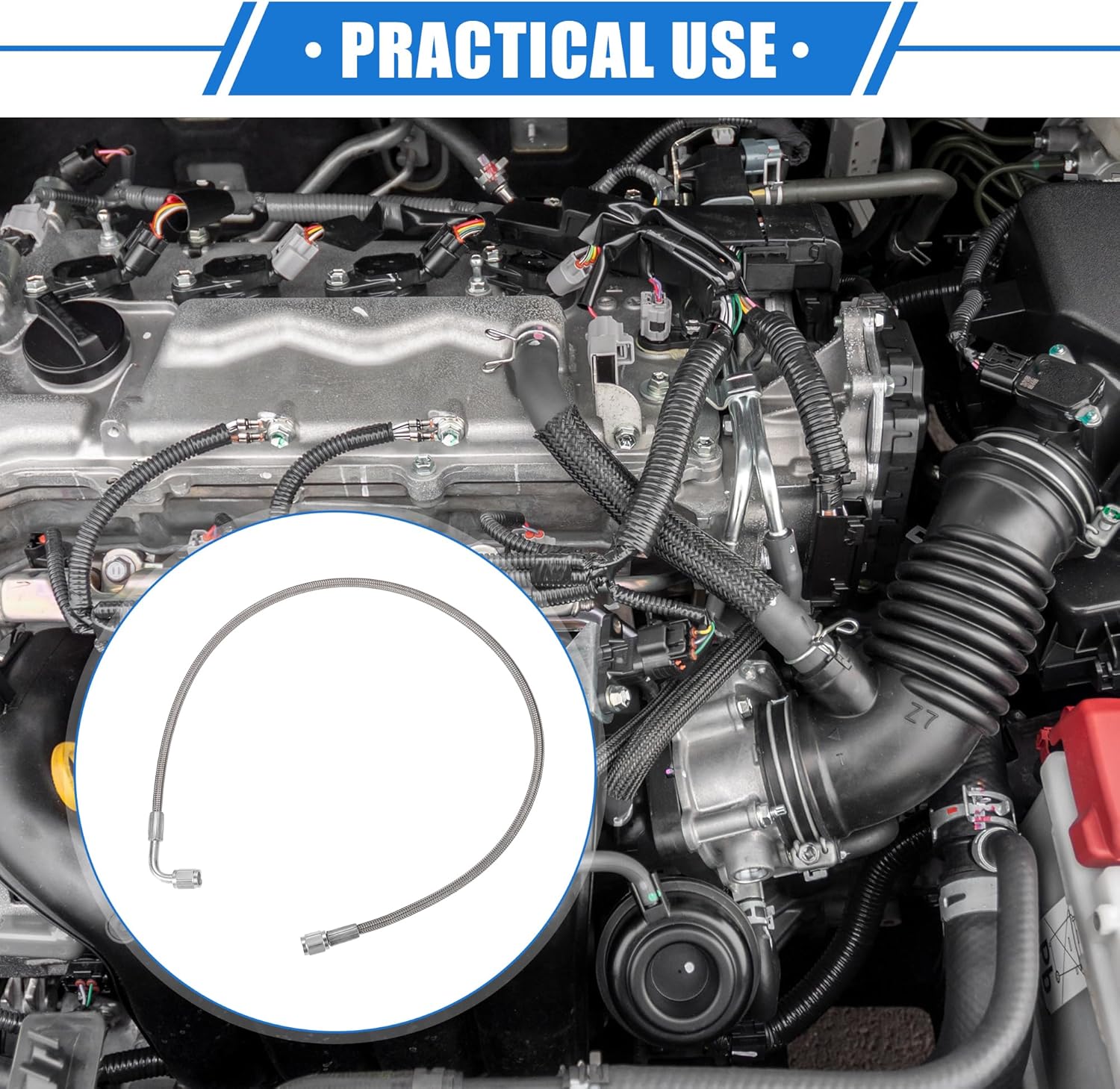 VekAuto AN3 – Línea de alimentación de aceite turbo de acero trenzado de 90 grados a extremo de manguera recta, turbocompresor remoto de 26