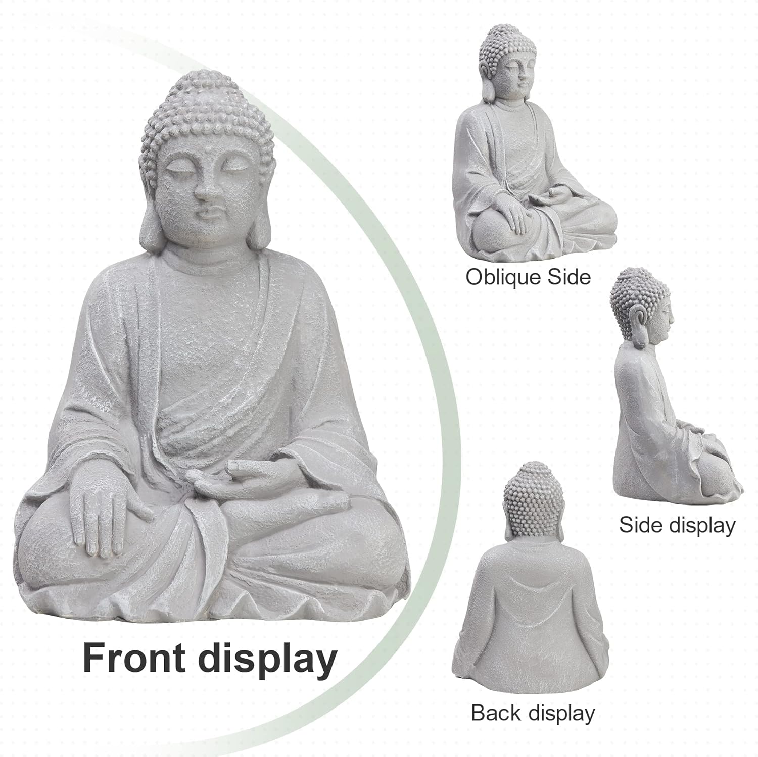 TOETOL Estatua de Buda grande para exteriores, decoración zen mediana de 20 pulgadas de alto, óxido de magnesio, piedra gris para patio, jardín,