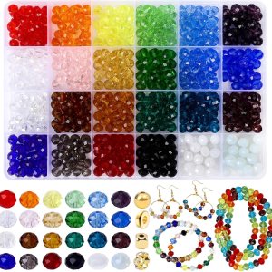 JADVY Kit de 1120 cuentas de cristal para hacer pulseras con cuentas espaciadoras, 0.315 in, 24 colores para hacer joyas, cuentas de vidrio y JADVY Kit de 1120 cuentas de cristal para hacer pulseras con cuentas espaciadoras, 0.315 in, 24 colores para hacer joyas, cuentas de vidrio y