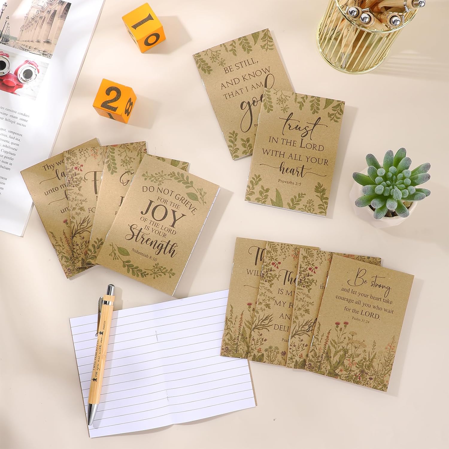 Ctosree 240 unidades de regalos cristianos a granel inspiradores de papel kraft para mujeres, diario de oración con versículos bíblicos, bolígrafos