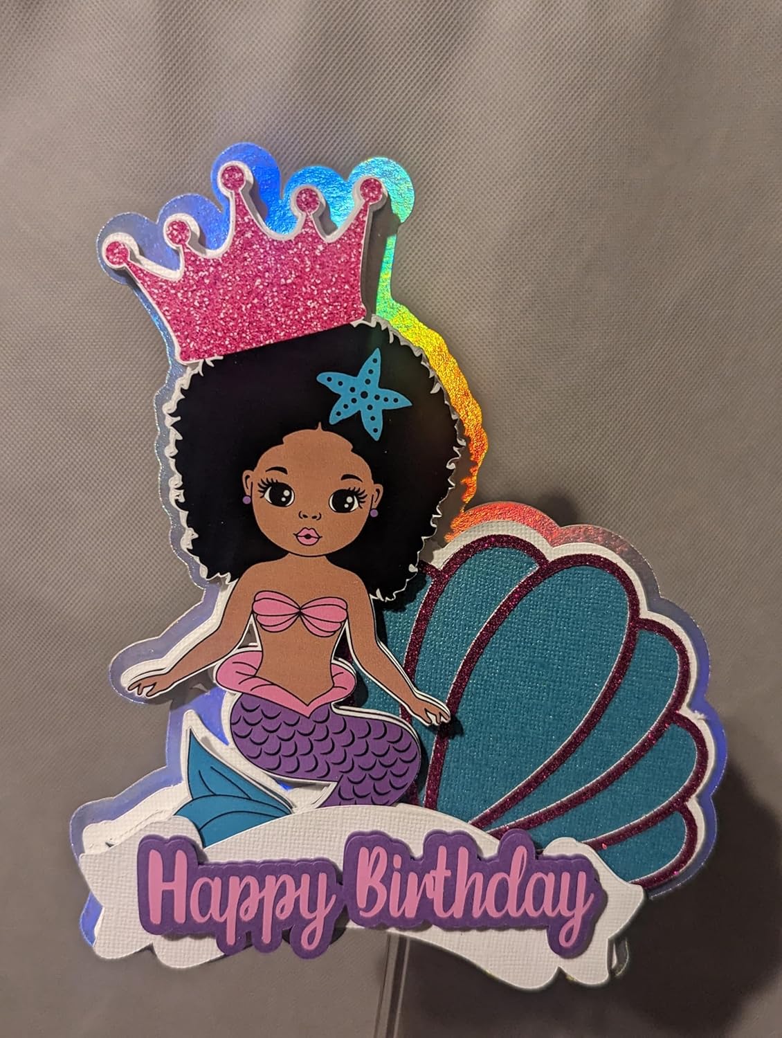 3D Mermaid Age Cake Topper  Birthday Celebration Party Decor  Turquoise Pink Purple Siren Theme (Happy Birthday)