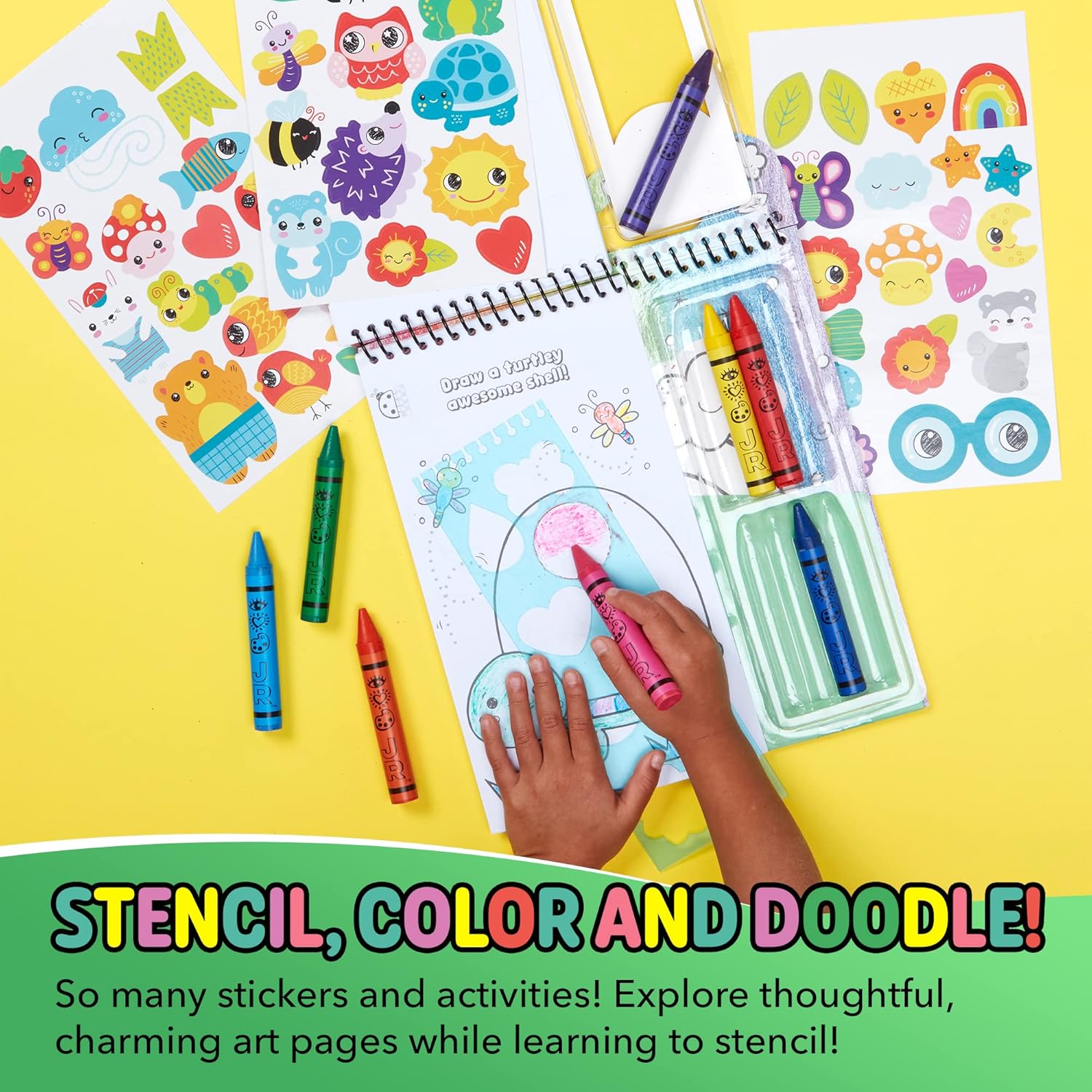 iHeartArt – Juego de arte para niños, kit de dibujo y colorear, incluye crayones gruesos, plantilla, calcomanías, divertidos regalos de actividades