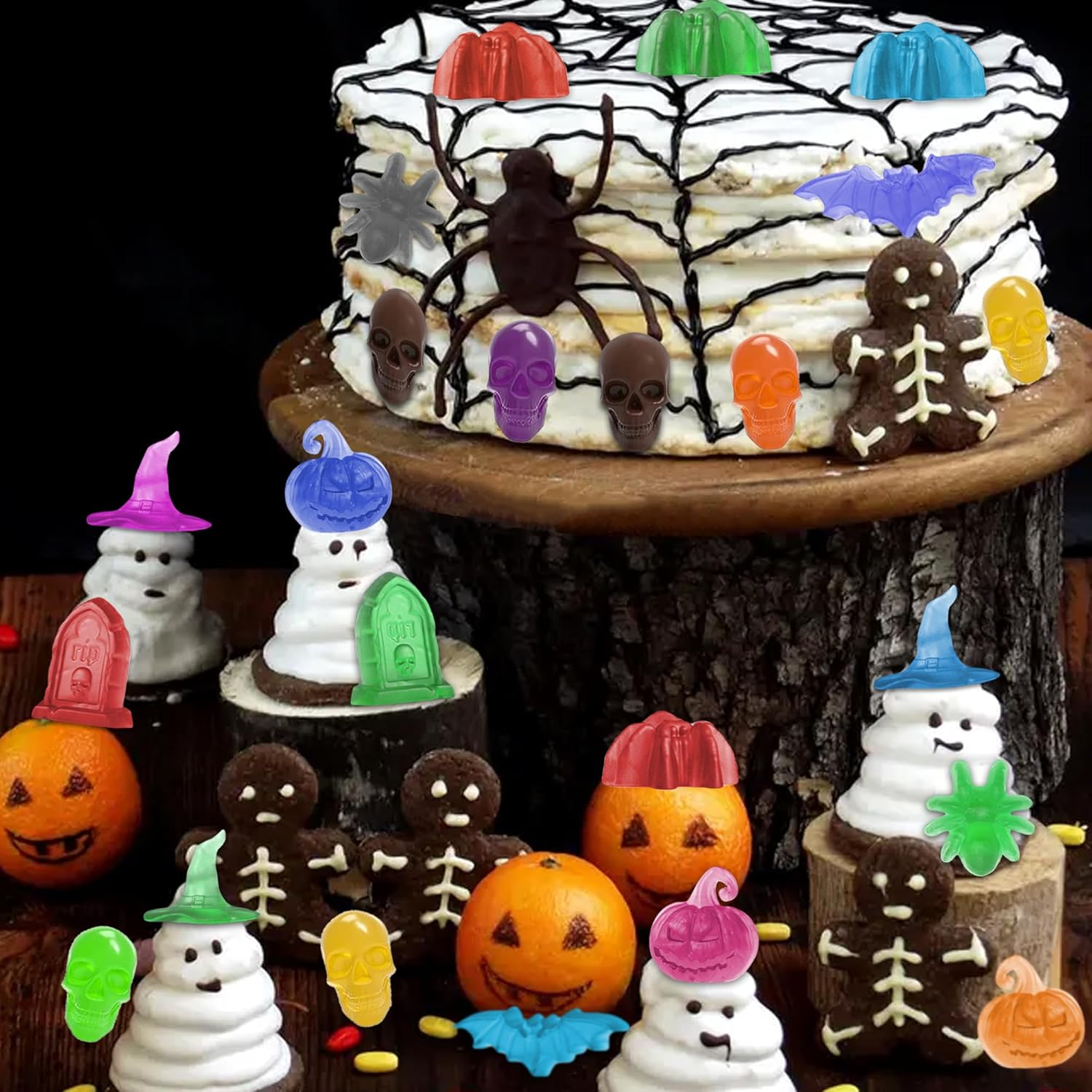 Moldes de silicona para gomitas de Halloween, paquete de 4 moldes de calavera para chocolate, calabaza, murciélago, araña, varios moldes temáticos